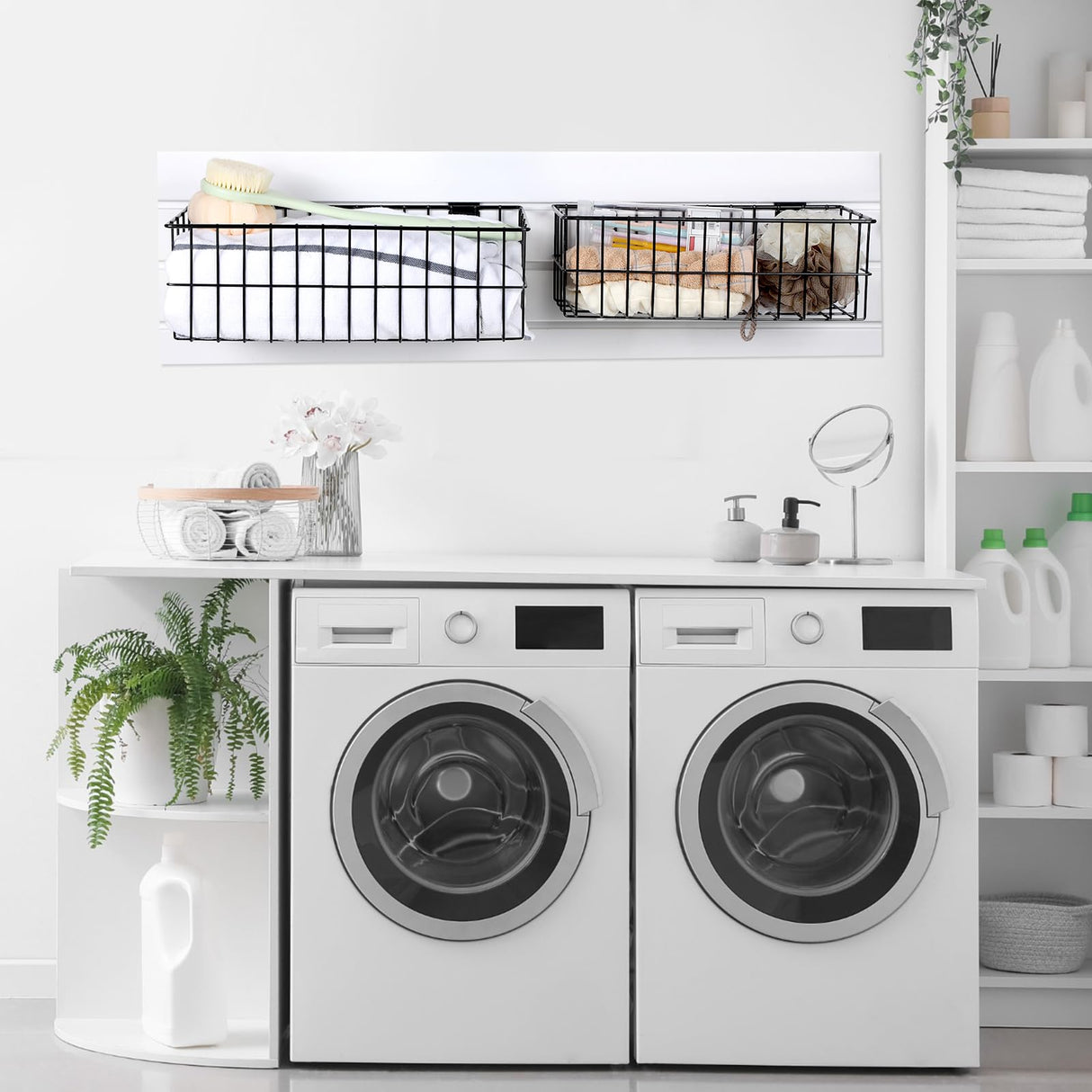 Hicarer 4 Pcs Slatwall Baskets, Large Size Metal Mounted Ventilated Slatwall Baskets Slatwall Panel Hanging Wire Basket Slatwall Accessories for Hicarer