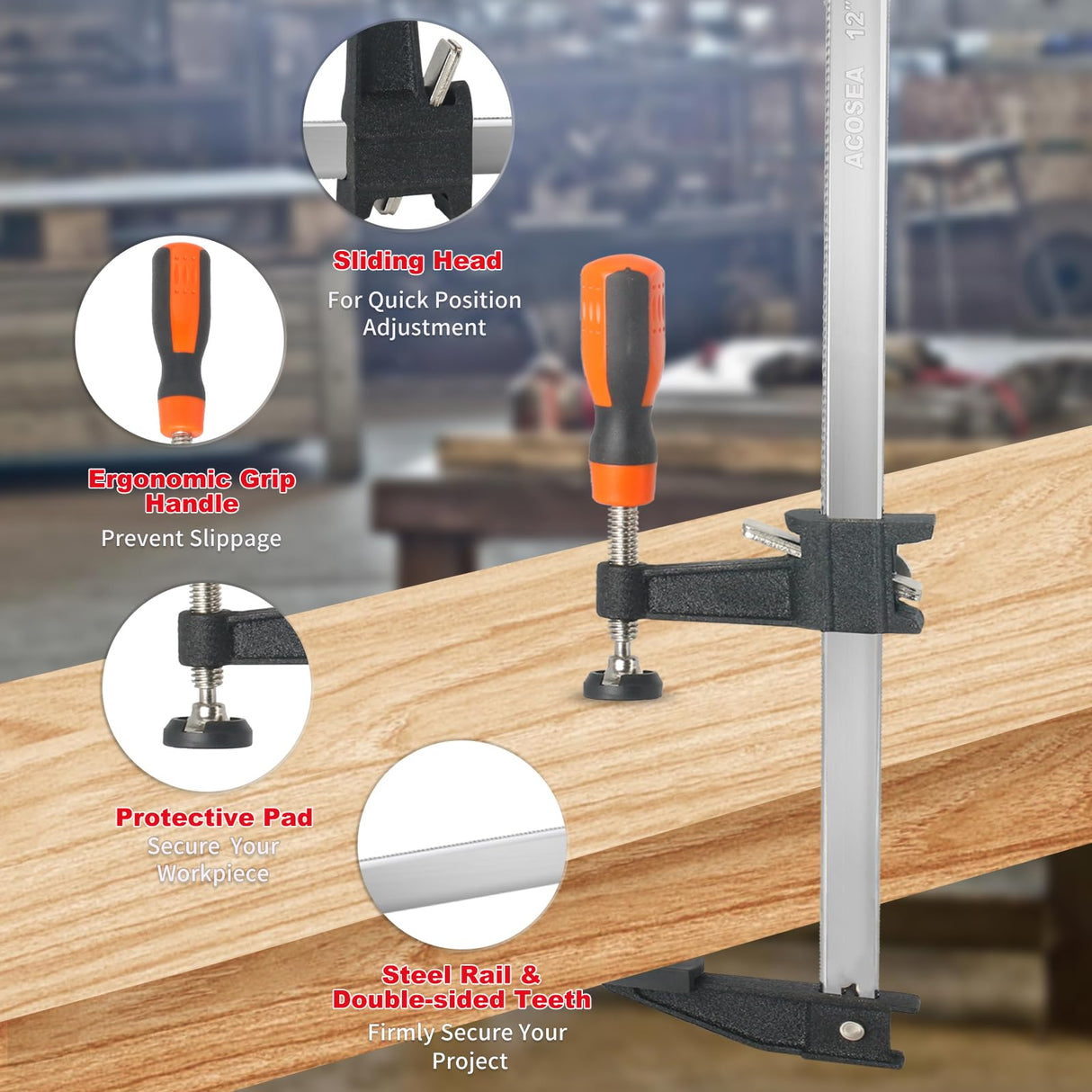 Woodworking Clamps,ACOSEA 4-Pack 36 Inch Long Bar Clamps Heavy Duty Adjustable and Release Quickly,Wood Clamps Throat Depth 2.5 Inch Clamps Force 600 ACOSEA