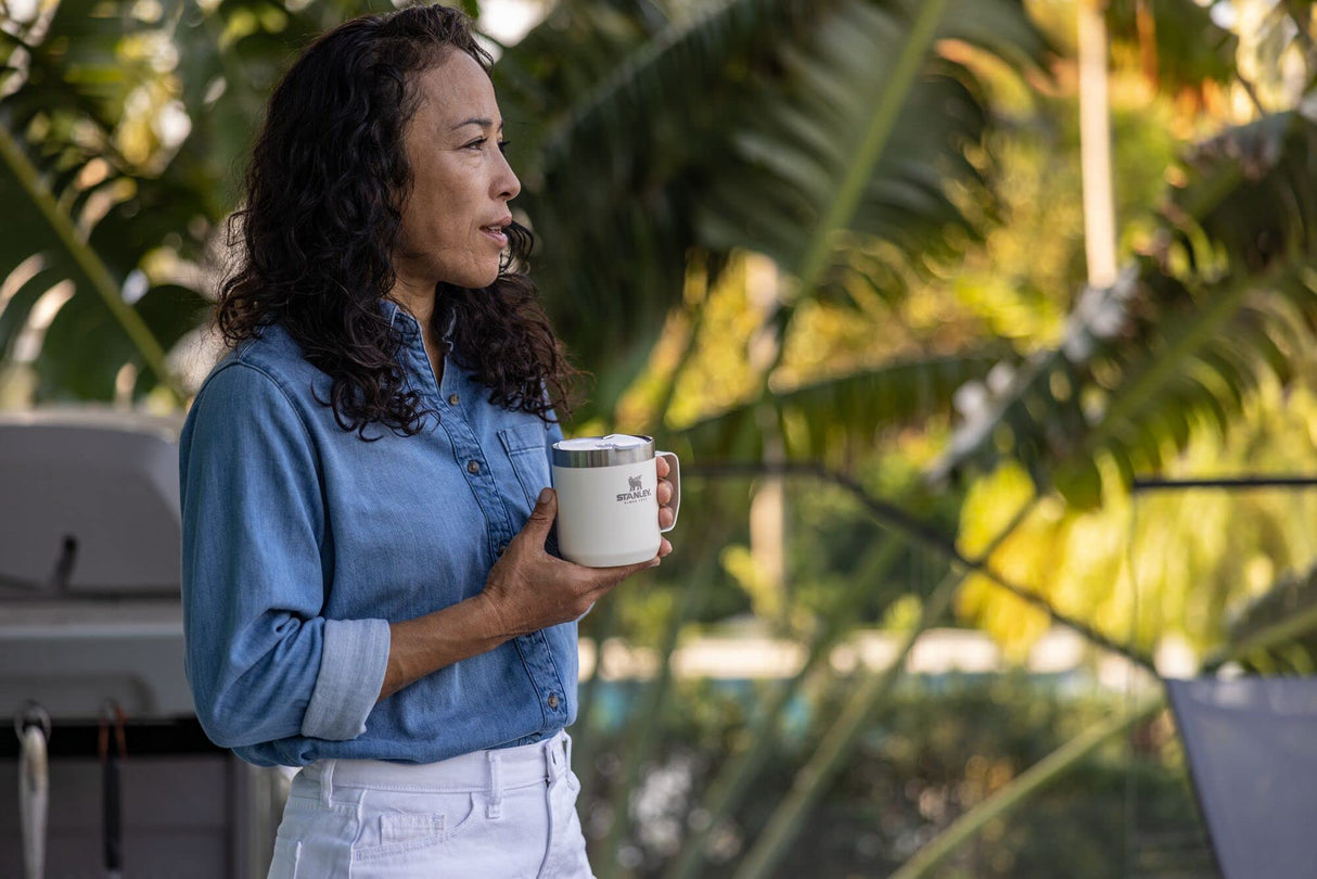 Stanley Stay Hot Camp Mug - Durable 18/8 Stainless Steel Insulated Mug - Splash-Free Tritan™ Drink-Thru Lid - 12 OZ - Cream Gloss STANLEY