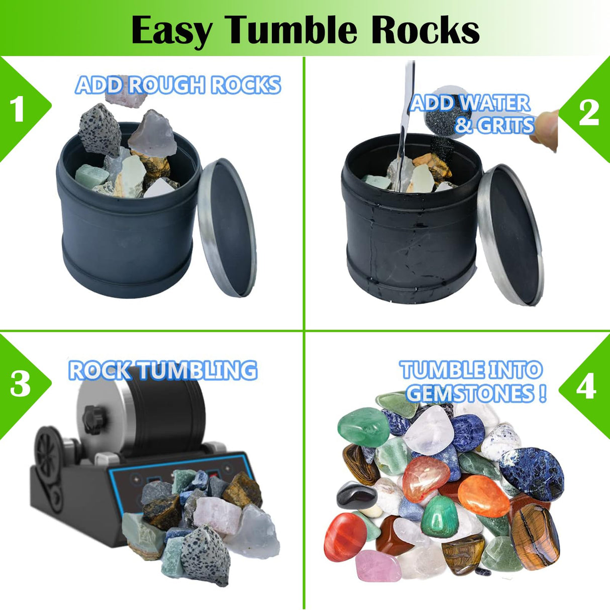 Tonmp 3 LBS Rock Tumbler Grit and Polish Refill Kit - Tumbling Grit Media - 4 Step Tumbling Grit Media Works with Any Rock Tumbler, Rock Polisher, Tonmp