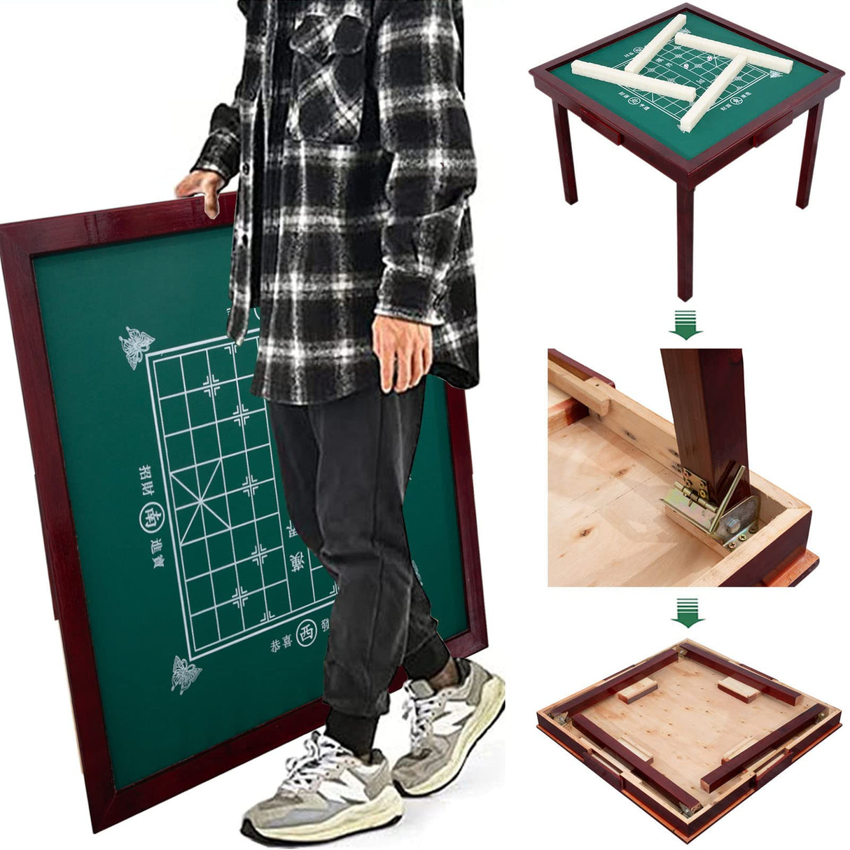 MJTABLE Wooden Mahjong Table, 35" Folding Square Card Tables, Wear-Resistant Nylon Desktop, Board Game Domino Table, Poker Cards, Mahjong, Board MJTABLE