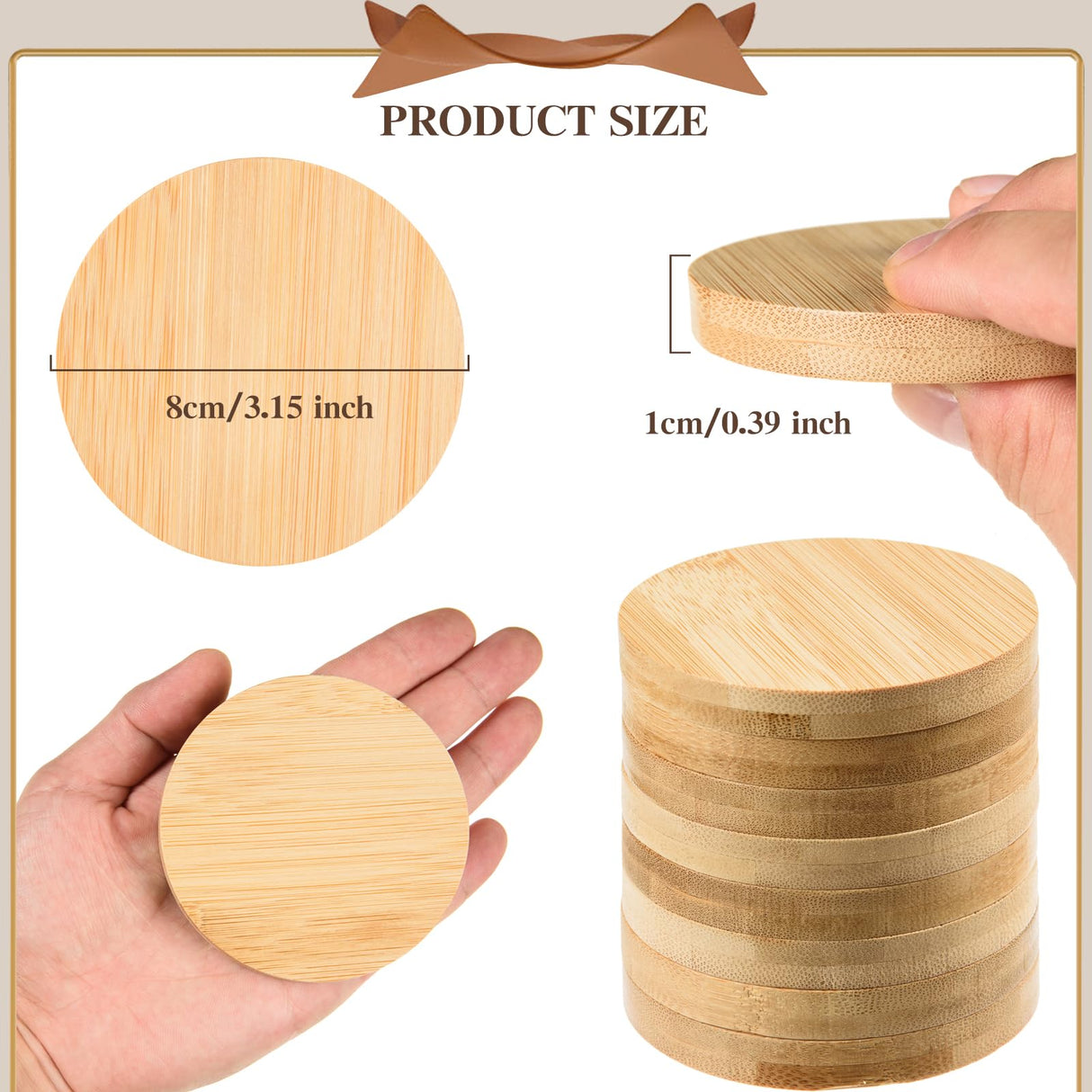 24 Pcs Round Bamboo Coasters 3.15 Inch Bamboo Wood Coasters Natural Wooden Coasters Bamboo Drink Cup Coasters Set for Coffee Table, Hot Drinks, Cold AWIZOM