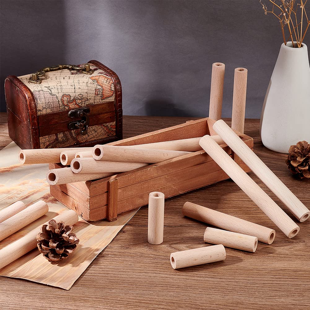 OLYCRAFT 12Pcs 7.9 Inch Hollow Wood Sticks & 38Pcs 2/3.9/5.9/7.9 Inch Round Wooden Dowel Rod with 8mm Hole Unfinished Beech Wood Rods Natural Wood OLYCRAFT