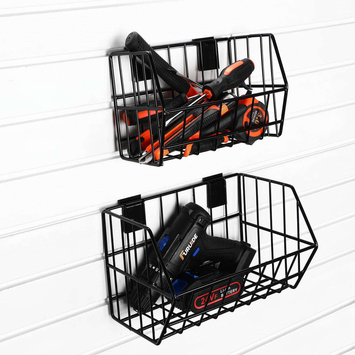 Uiifan 4 Pcs Slatwall Baskets Metal Slatwall Bins Mounted Slatwall Accessories Multi Size Sloped Wire Slatwall Basket for Shops Rooms Storage Display Uiifan