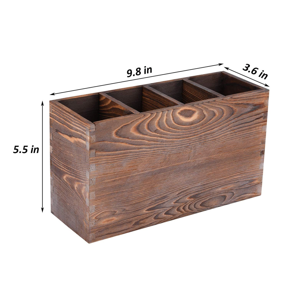 WuGeShop Rustic Utensil Caddy, 4 Adjustable Compartments Wooden Silverware Caddy, Upgraded Version kitchen Utensil Holders for Countertop WuGeShop