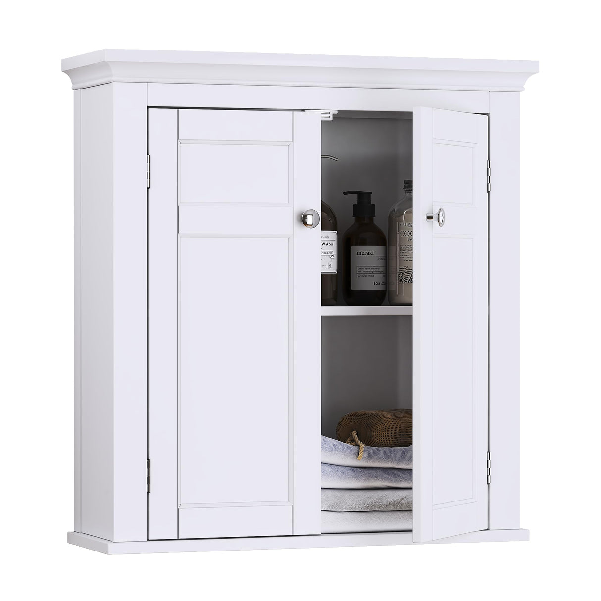 Spirich White Wall-Mounted Bathroom Cabinet with Adjustable Shelves and Doors Spirich