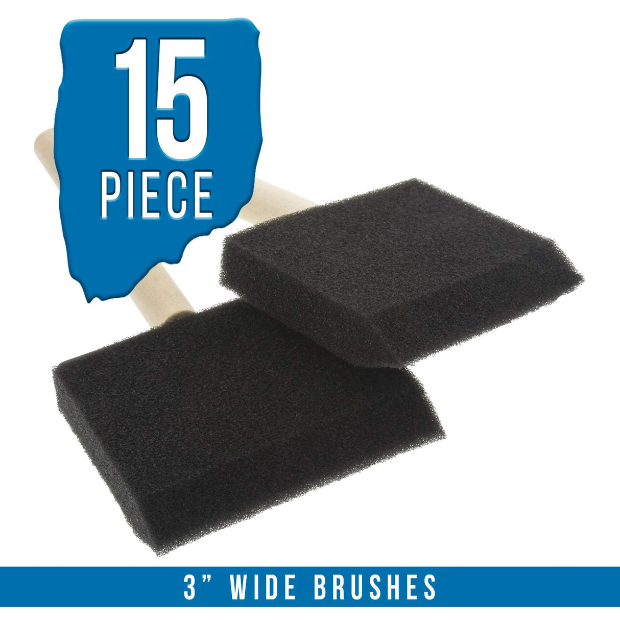US Art Supply 3 inch Foam Sponge Wood Handle Paint Brush Set (Value Pack of 15) - Lightweight, Durable and Great for Acrylics, Stains, Varnishes, US Art Supply