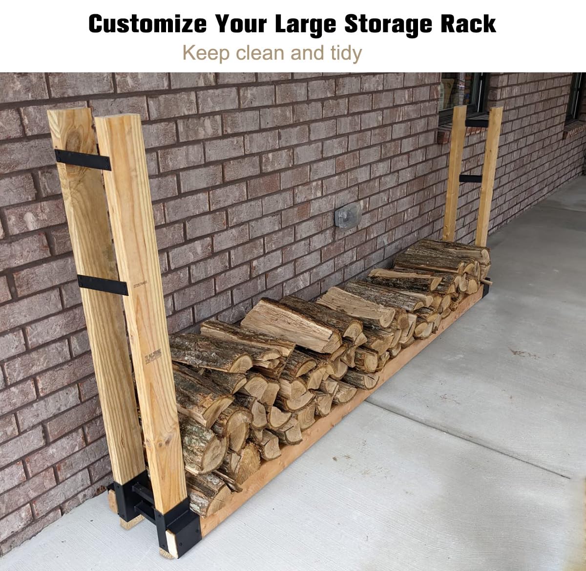 Fiwithy Outdoor Firewood Rack Bracket Kit with 4 Support Bars for Fire Wood Pile Storage, Heavy Duty DIY Fireplace Log Stacking Stand Holder for 2x4 Fiwithy