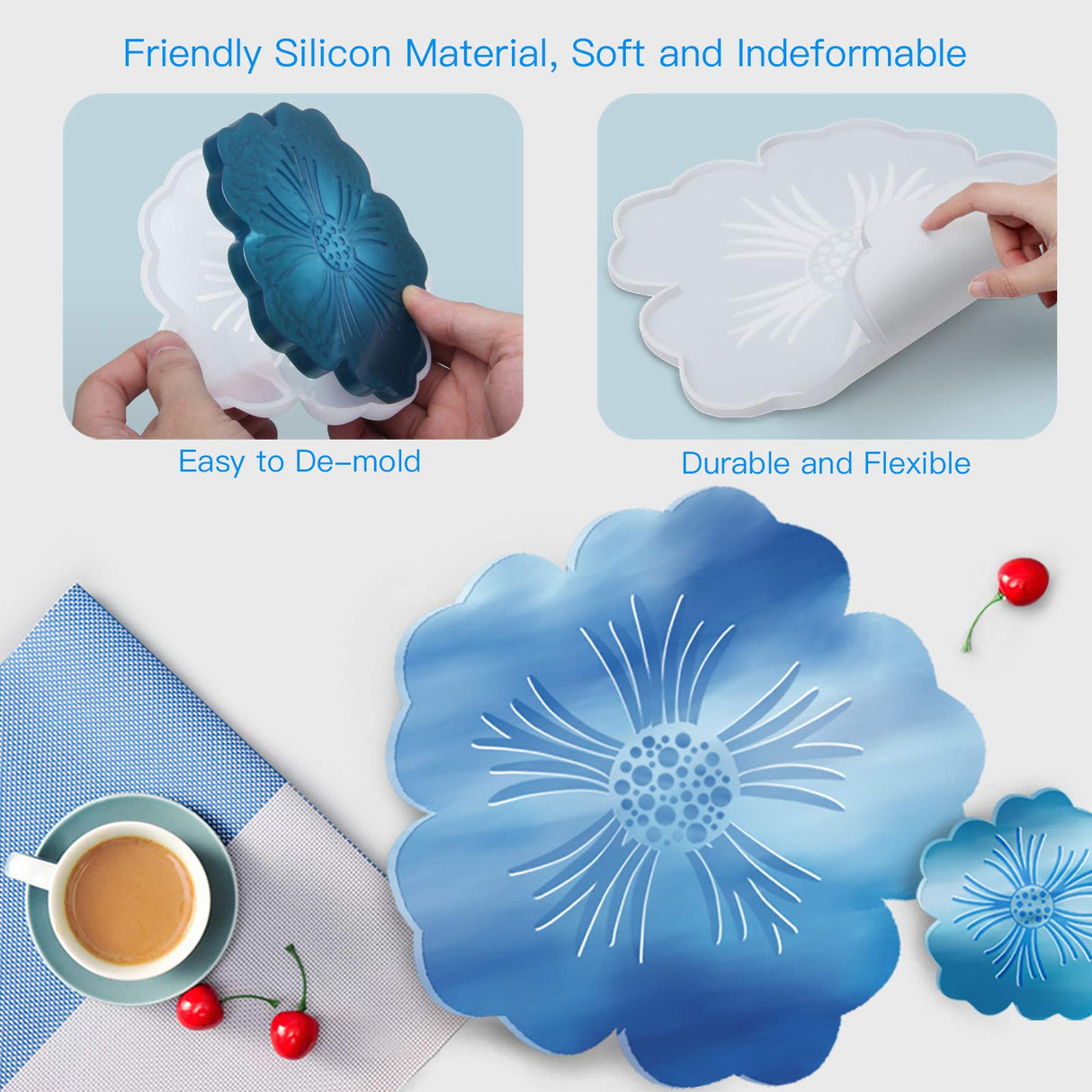 Panamalar Silicone Resin Molds, 1PCS Large Resin Tray Mold and 5PCS Coaster Molds for Resin Casting, Flower Shape Epoxy Resin Casting Molds for DIY, PANAMALAR
