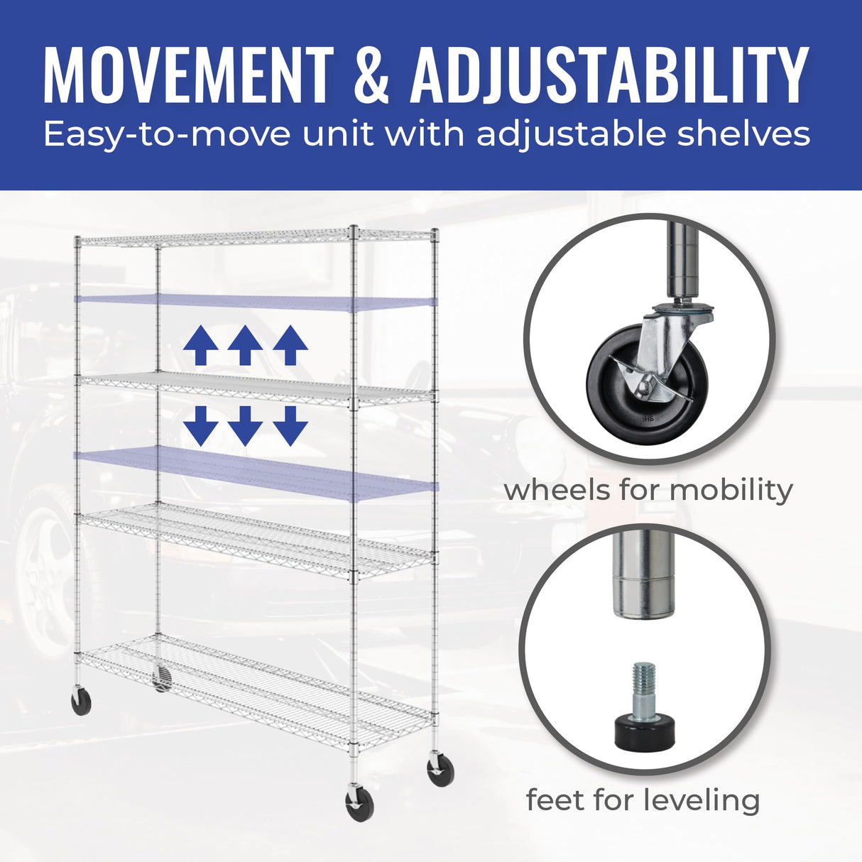 Heavy-Duty NSF Certified Metal Wire Shelving Unit with Wheels and Adjustable Feet by SafeRacks SafeRacks