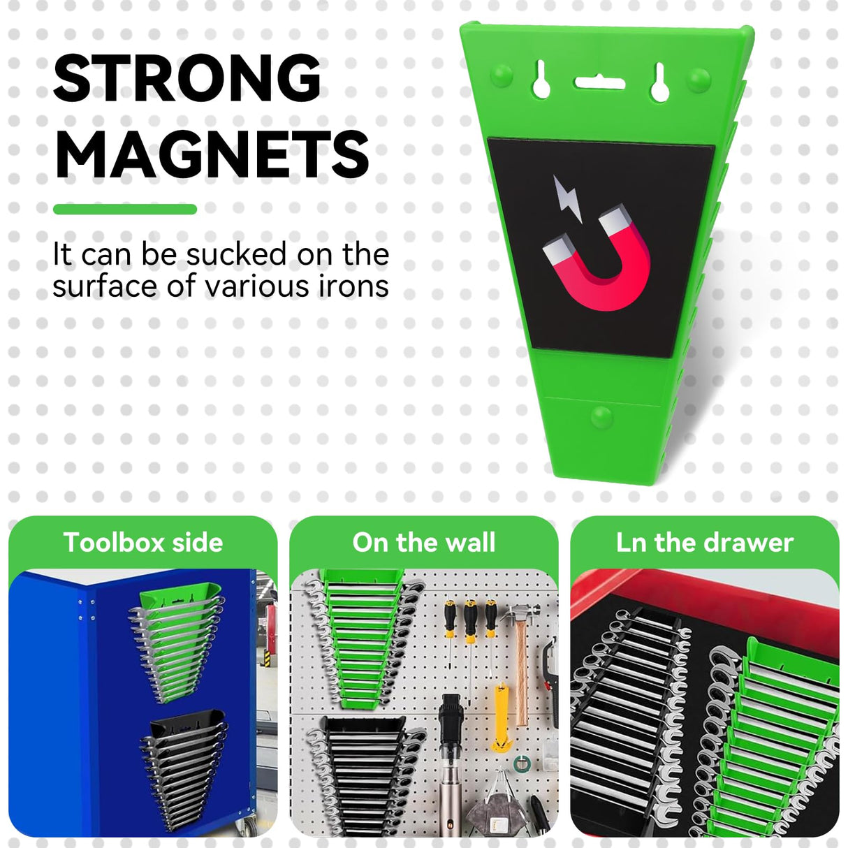 FTIHTRY 4Pack Magnetic Wrench Organizer wrench rack Tool Trays, Premium Quality Wrench Holder SAE(1/4" - 1/16") and Metric(6mm-24mm) FTIHTRY