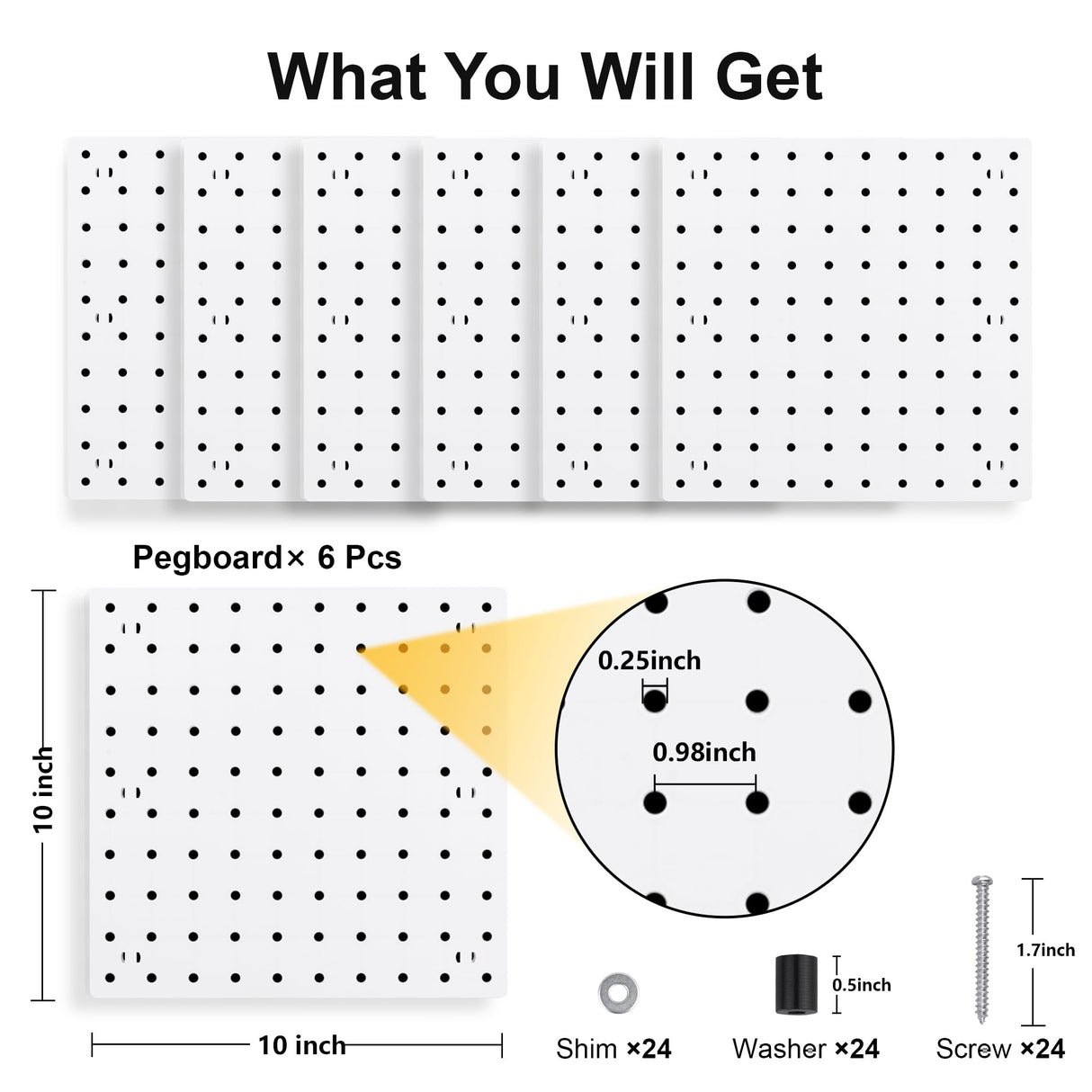 LANSI 6Pcs Peg Board, Pegboard Wall Organizer Panels, White Pegboard Wall Mount, ABS Pegboard for Craft Room Garage Kitchen Workshop, ABS Peg Boards LANSI