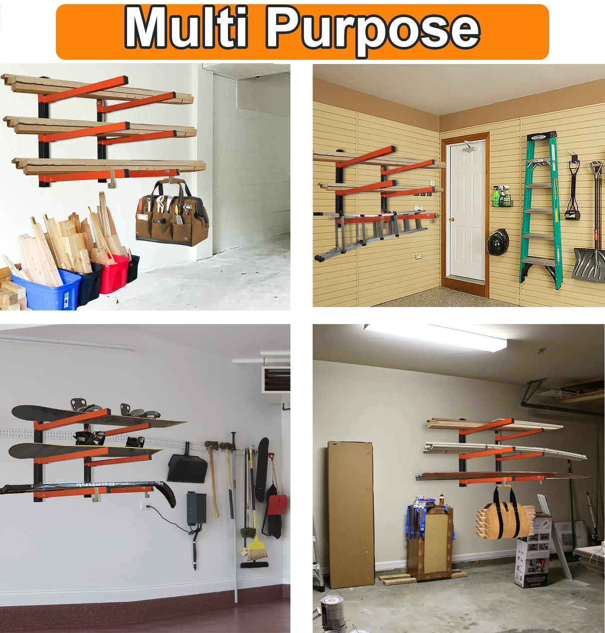 Thanaddo 3-Level Lumber Storage Rack, Wall Mount Wood Organizer Heavy Duty Metal Wall, Lumber Tool Box Organizer Rack, Wall Lumber Wood Rack Workshop Thanaddo