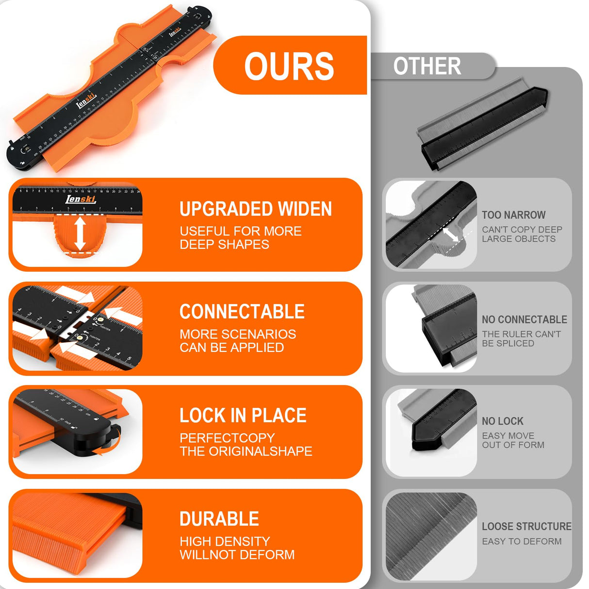 Lenski Stocking Stuffers Gifts for Men, Connectable Contour Gauge Mens Gifts for Christmas, Gifts for Dad Him Husband, Dad Gifts for Men Who Have Lenski