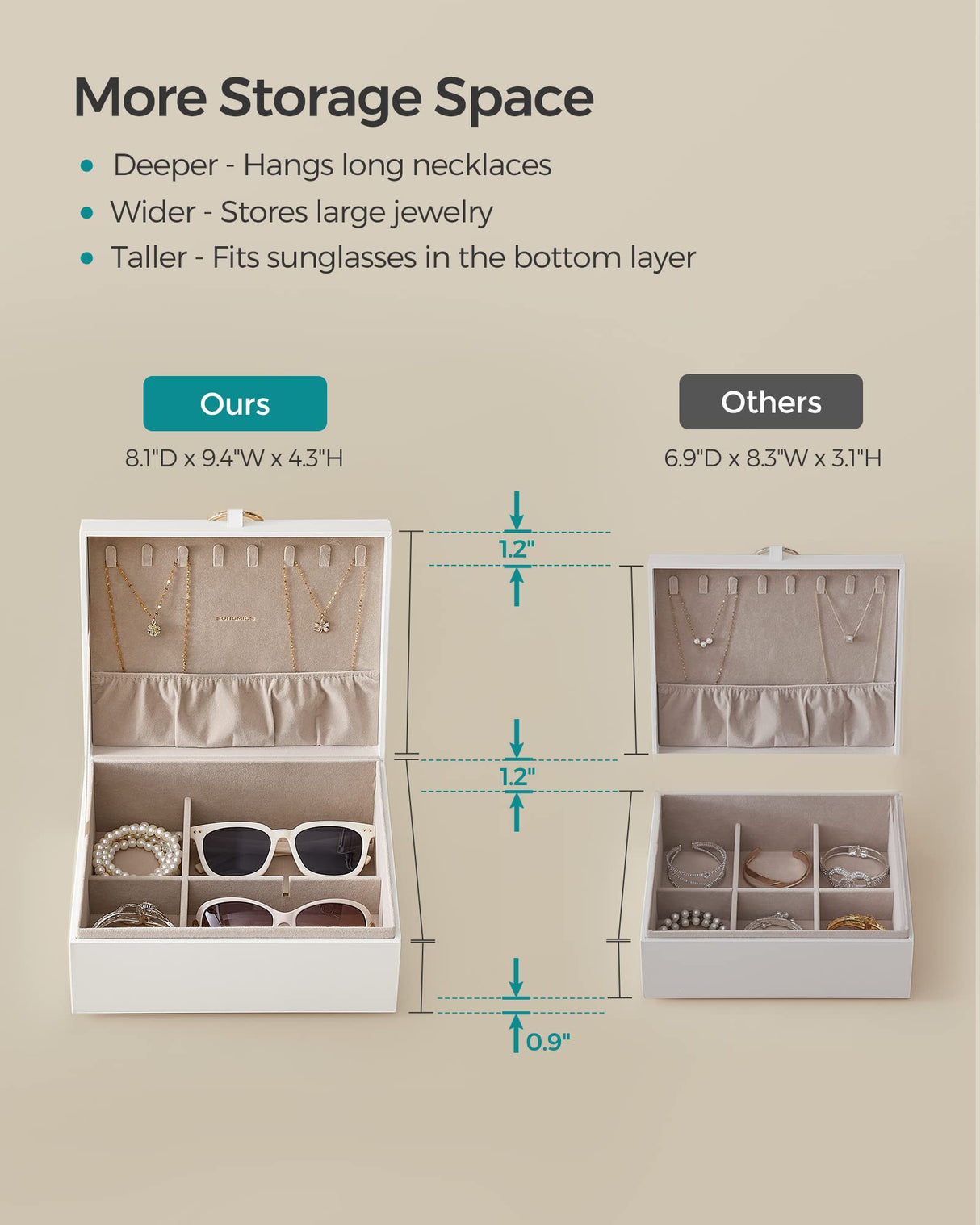 SONGMICS 2-Layer Jewelry Box, Jewelry Organizer with Handle, Removable Jewelry Tray, Jewelry Storage, Floating Effect, 8.1 x 9.4 x 4.3 Inches, Gift SONGMICS