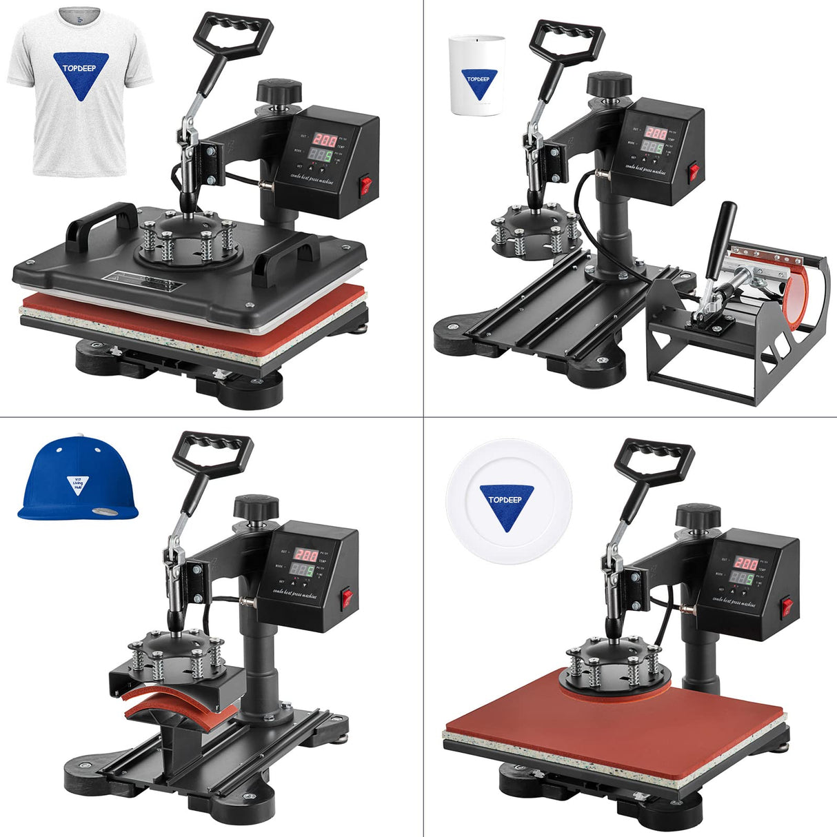TOPDEEP 5 in 1 Heat Press Machine, 12x15 inch Swing Away Heat Press for Sublimation, T Shirt Pressing Machine Multifunction, Heat Press Transfer Topdeep