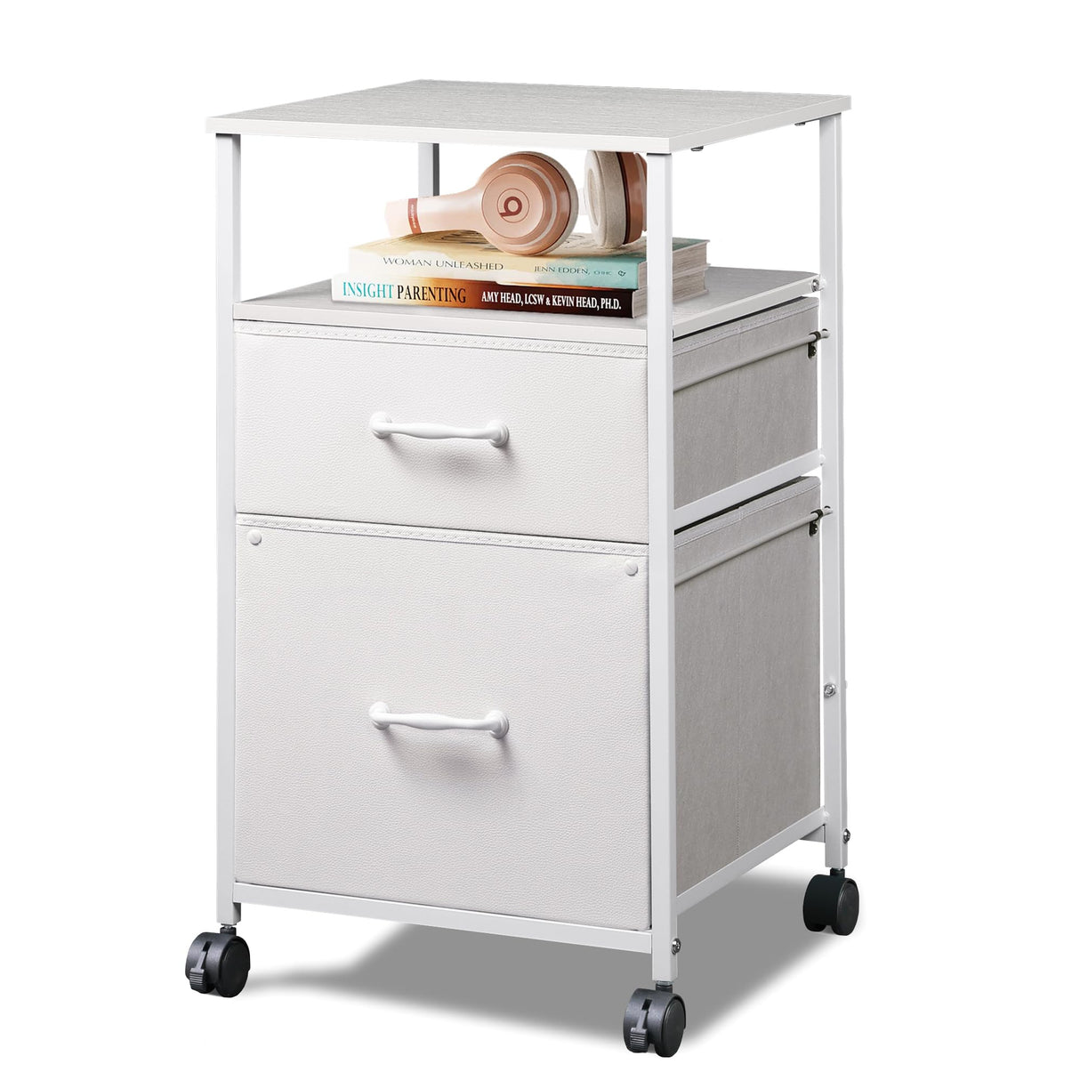 DEVAISE 2 Drawer Mobile File Cabinet, Rolling Printer Stand with Open Storage Shelf, Fabric Vertical Filing Cabinet fits A4 or Letter Size for Home DEVAISE