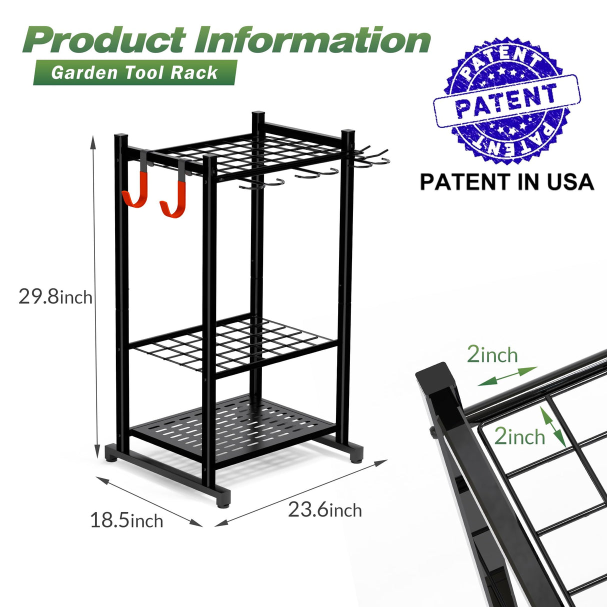 Sttoraboks Garden Tool Organizer with Storage Hooks, Yard Tool Tower Rack for Garage Organization and Storage, Up to 50 Tools, Heavy Duty Steel Sttoraboks