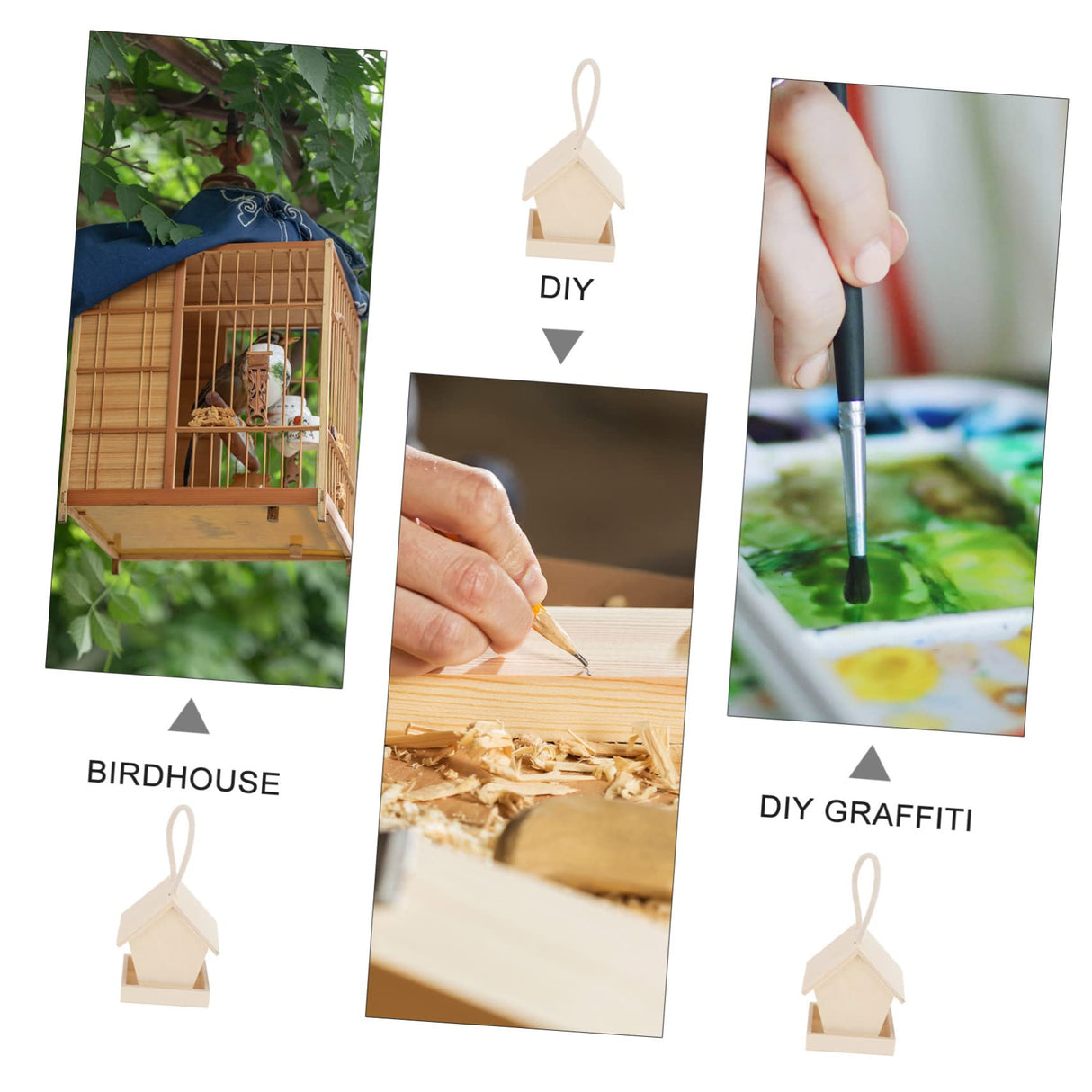 Yardwe 3pcs Wooden Bird Feeder Hanging Bird House Outdoor Bird House Unfinished Wooden Birdhouse Wooden Birdhouses to Paint Outside Bird Feeder Yardwe