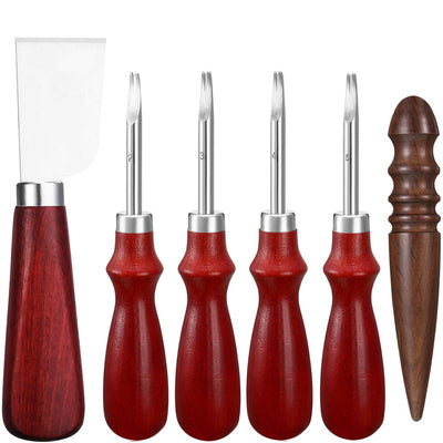 6 Pcs Leather Knife Set, Including 4 Leather Edge Bevelers, Leather Cutting Knife Skiving Knife, Sandalwood Edge Leather Burnisher Tool for DIY