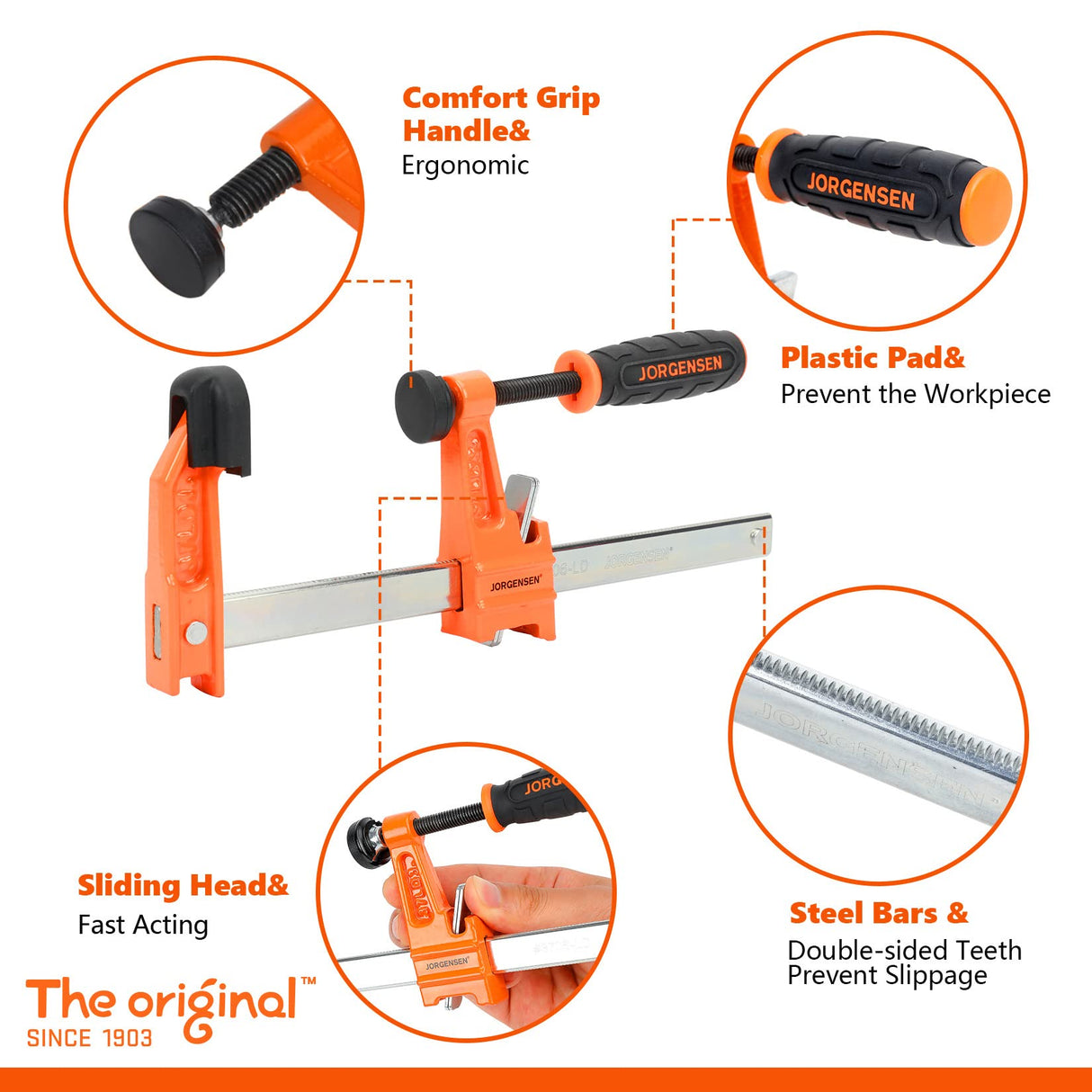 Jorgensen 6 inch Bar Clamp Set, 4 Pack Steel F Clamp Light Duty, 300 lbs Load Limited, for Woodworking, Metalworking, DIY Jorgensen