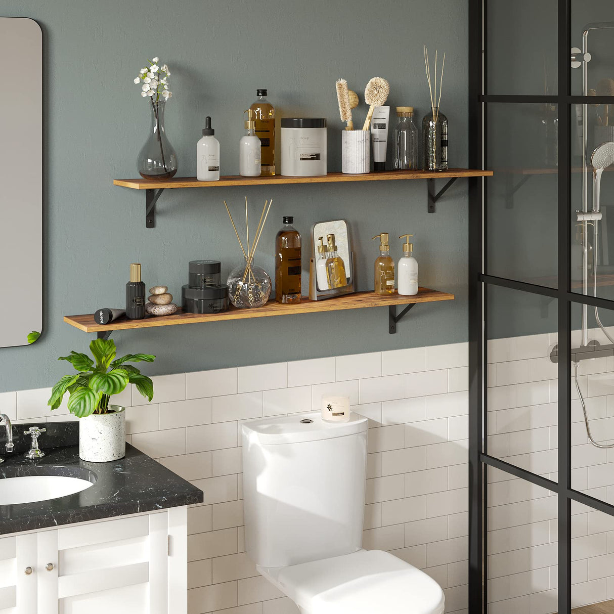 DINZI LVJ Long Wall Shelves, 47.3Inch Wall Mounted Shelves Set of 2, Extra Large Wall Storage Ledges with Sturdy Metal Brackets for Living Room, DINZI LVJ