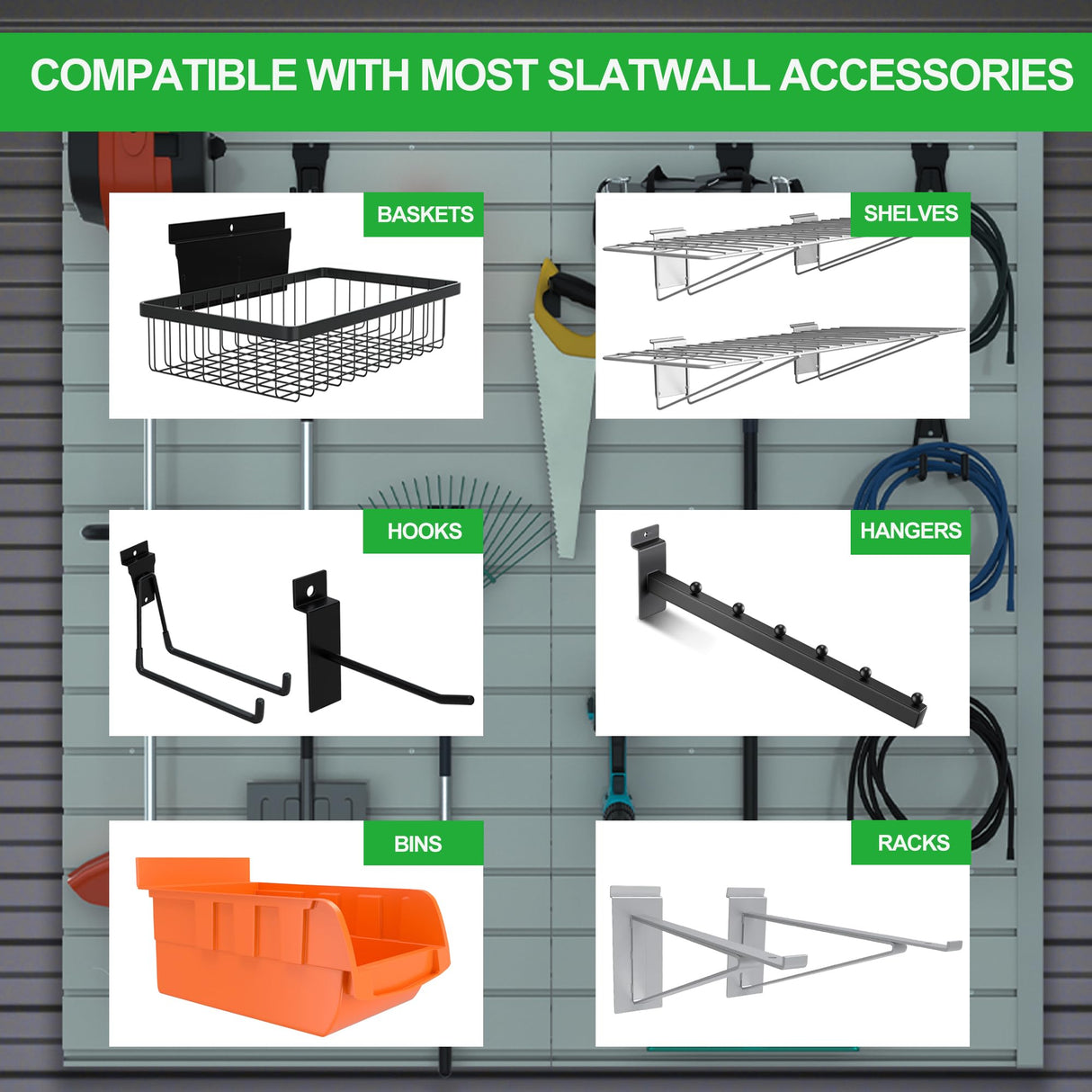 RELIANCER PVC Slat Wall Panels,4ft by 2ft (8 sqft) Garage Wall Organizer Storage System,Interlocking Slatwall Paneling Sheets,Workshop Slatwall RELIANCER