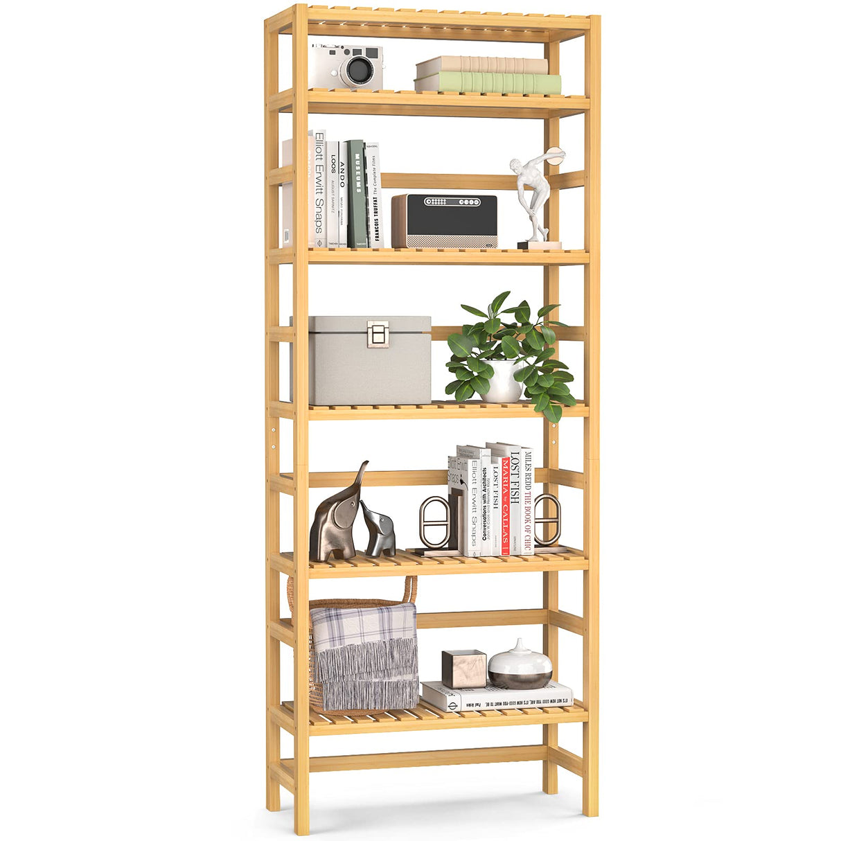 Homykic 6-Tier Bamboo Bookcase - Adjustable Free Standing Storage Shelf for Home and Office Homykic