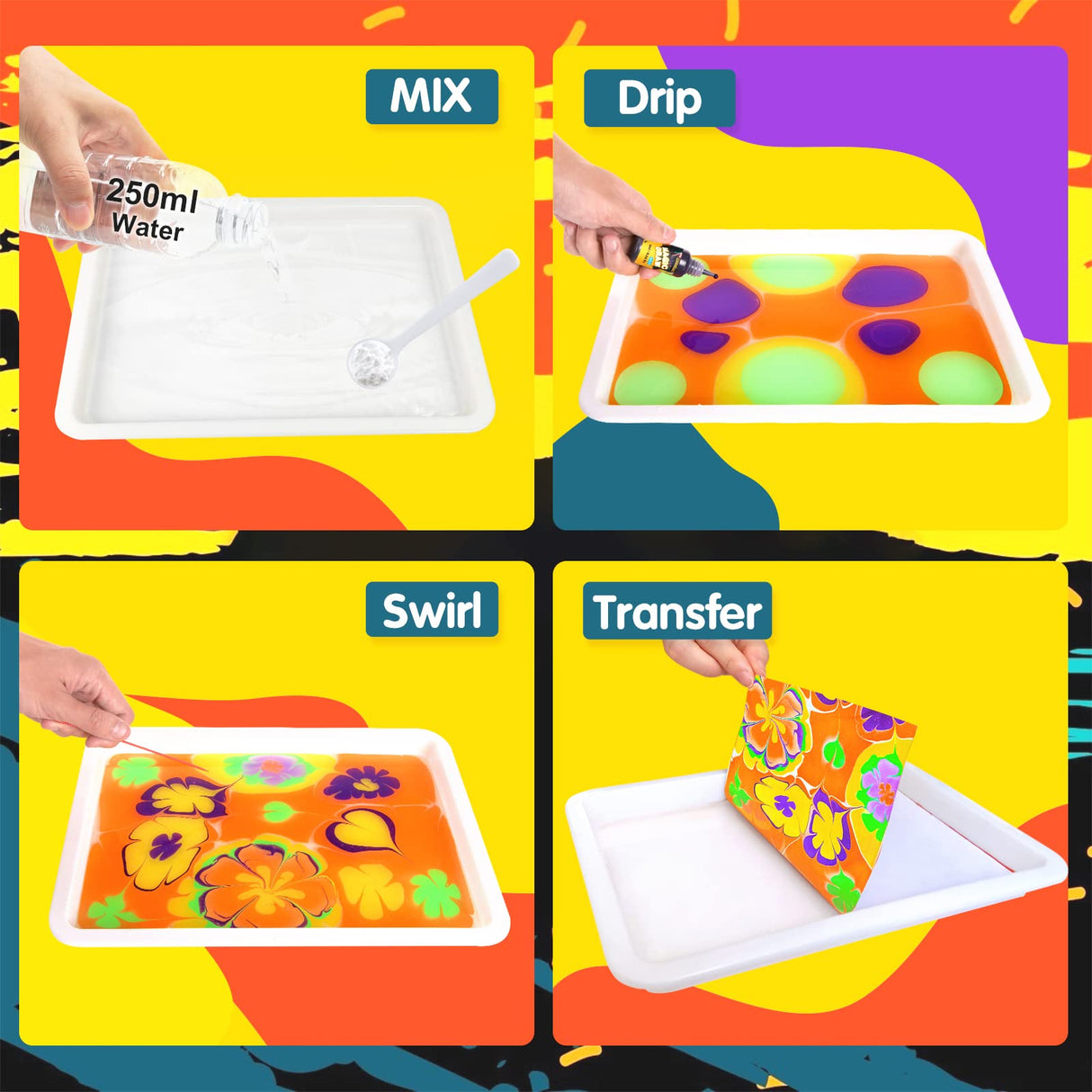 Water Marbling Paint for Kids - Arts and Crafts for Girls & Boys Crafts Kits Ideal Gifts for Kids Age 3-5 4-8 8-12 Coodoo