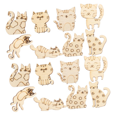 ibasenice 100pcs Wooden Cat Chips Unfinished Cat Wood Plaques Wood Cat Figurine Unfinished Wood Cutouts Animal Wooden Ornaments Wooden Cat Discs