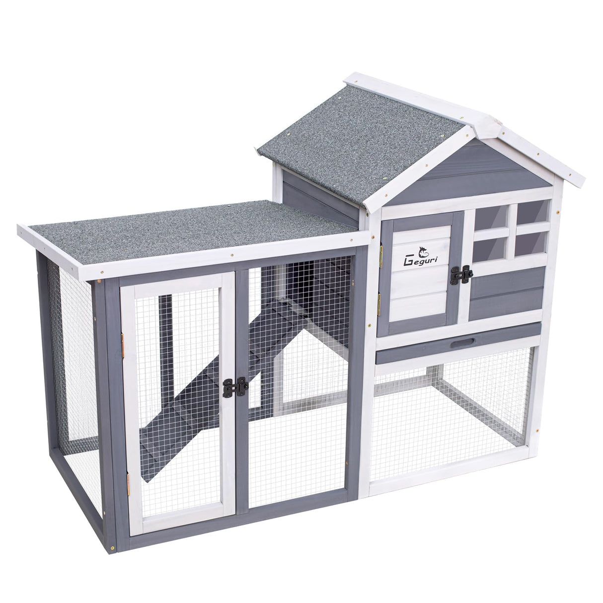 GEGURI Rabbit Hutch Indoor Rabbit Cage Outdoor, Chicken Coop Bunny Cage with Waterproof Roof, Pull Out Tray, Predator-Resistant Fencing GEGURI