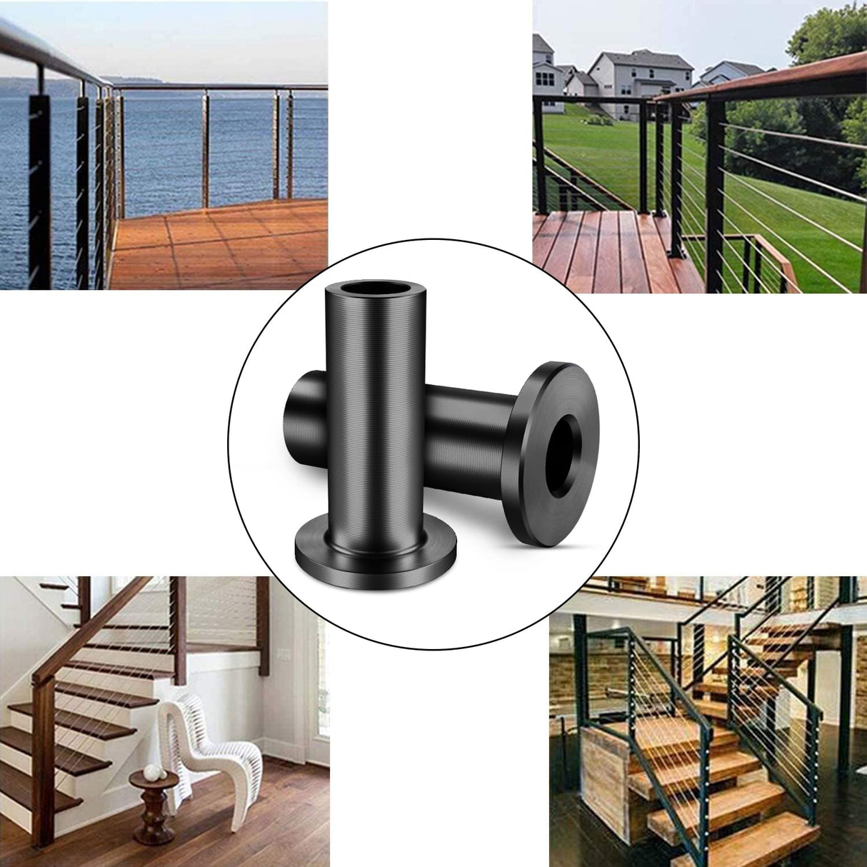 CKE 120 Pack T316 Black Stainless Steel Protector Sleeves for 1/8" Cable Deck Railing Kit System, Black Cable Railing Protector Sleeve for Wood Posts CKE