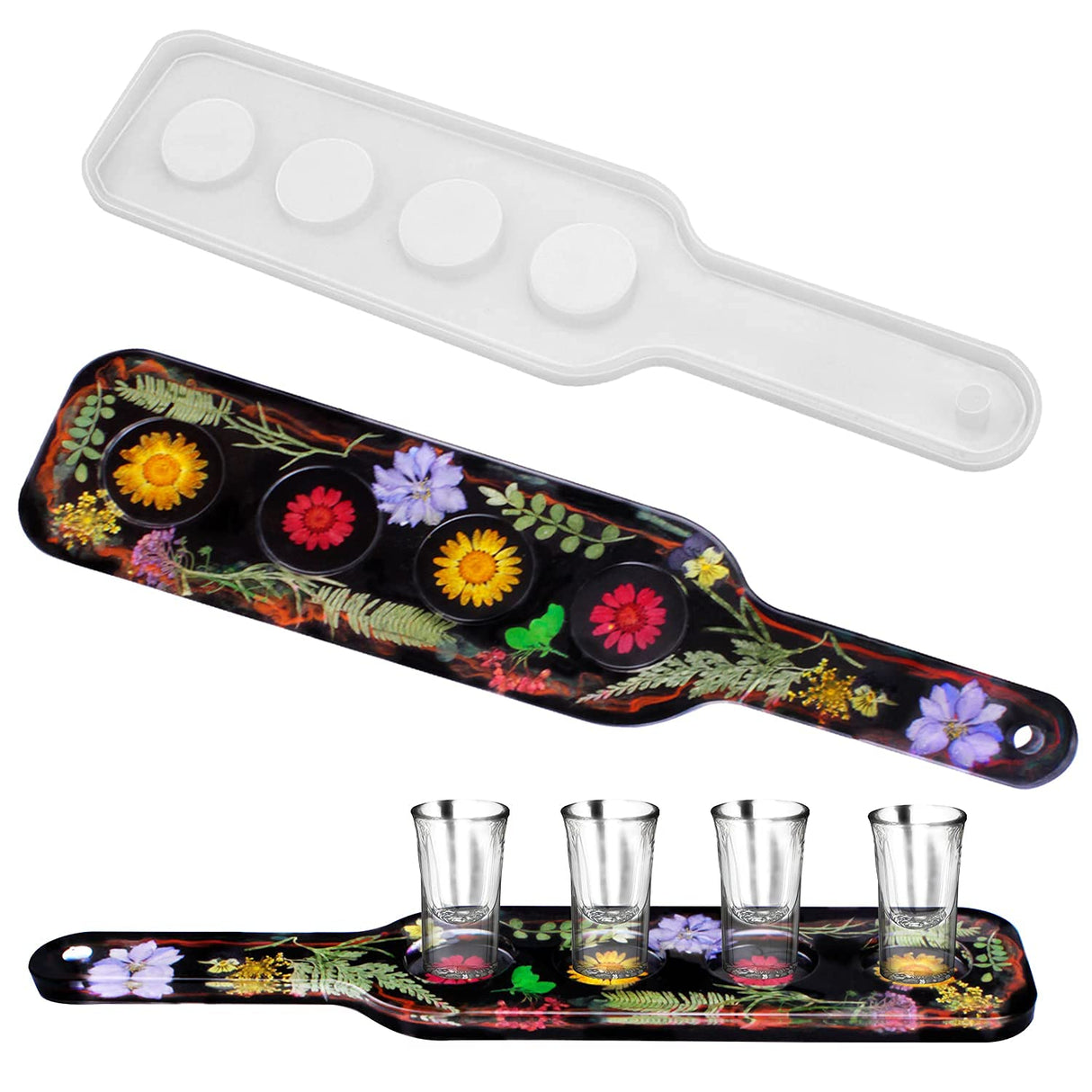 ResinWorld Shot Glass Serving Tray Mold + 3D Silicone Chess Piece Mold for Epoxy Resin, Chess Board Game Mold ResinWorld