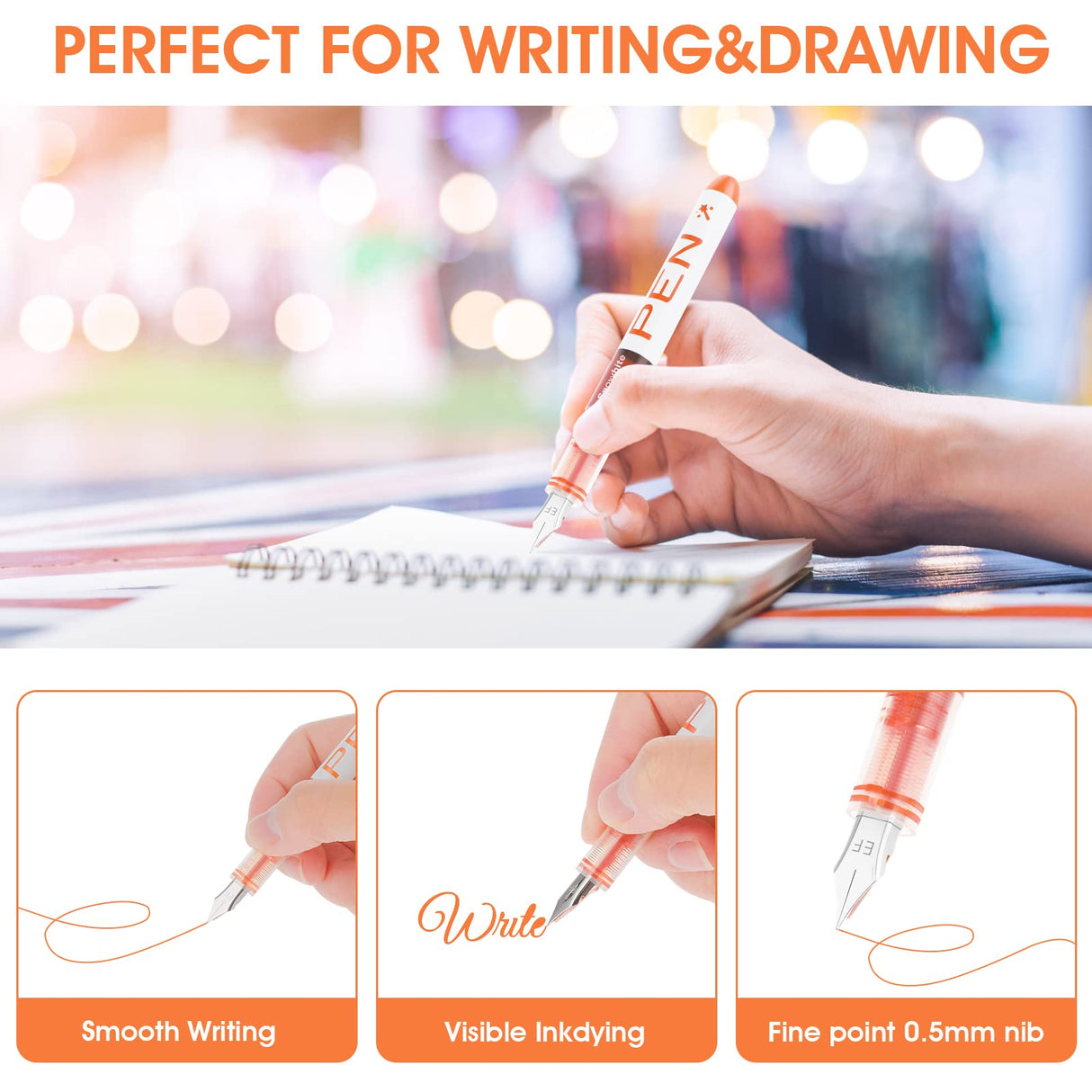 Cobee® 8 Colored Disposable Fountain Pens, Multicolor Ink Fine Point Pen Smooth Writing Calligraphy Pens for Sketching Journaling Calligraphy School Cobee