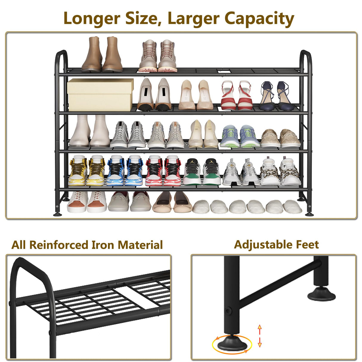 LINZINAR Shoe Rack 4 Tier Storage Organizer for Closet Entryway Metal Black LINZINAR