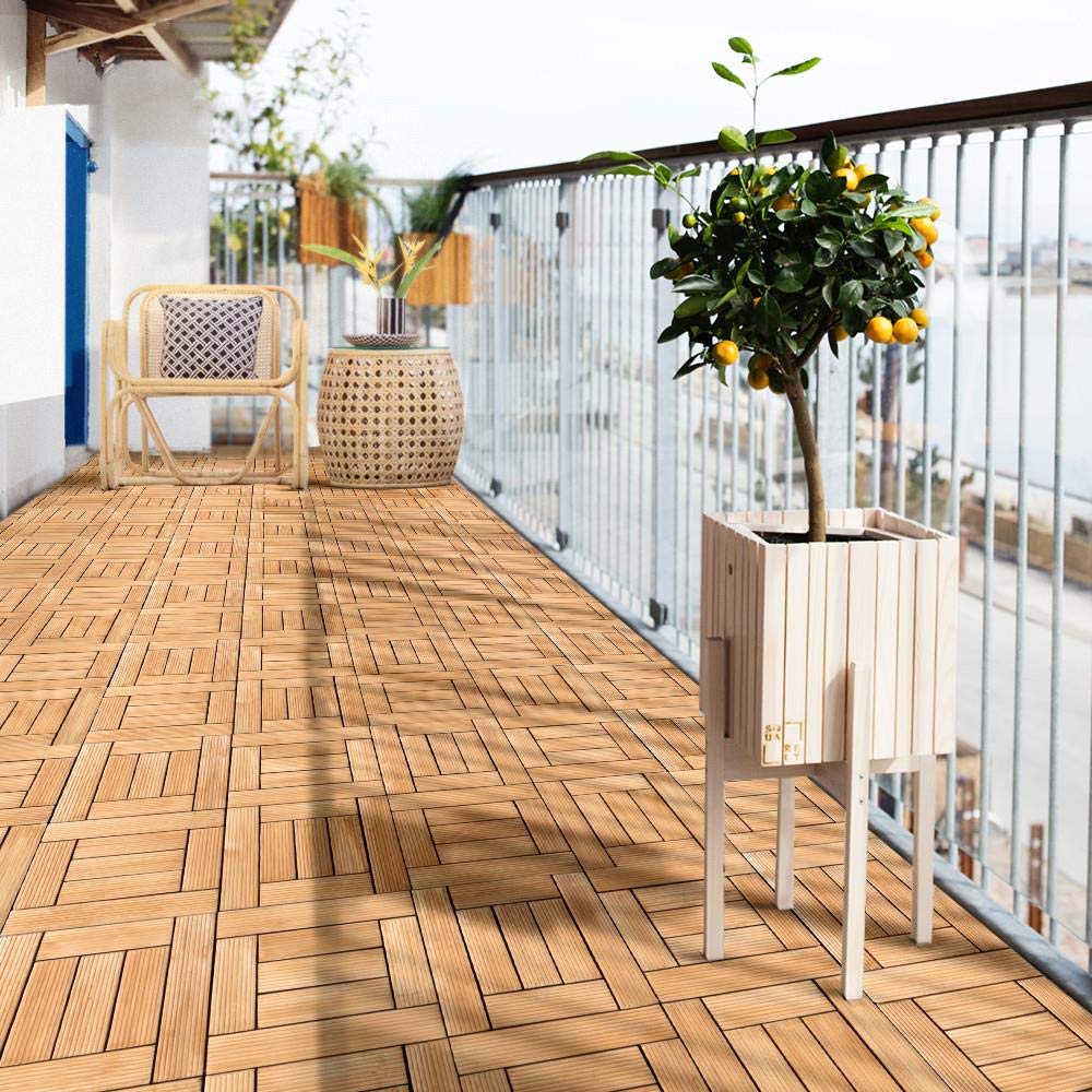 Yaheetech 27PCS Natural Wood Deck Tiles Interlocking Patio Deck Tiles Solid Wood and Plastic Indoor&Outdoor 12 x 12in Yaheetech