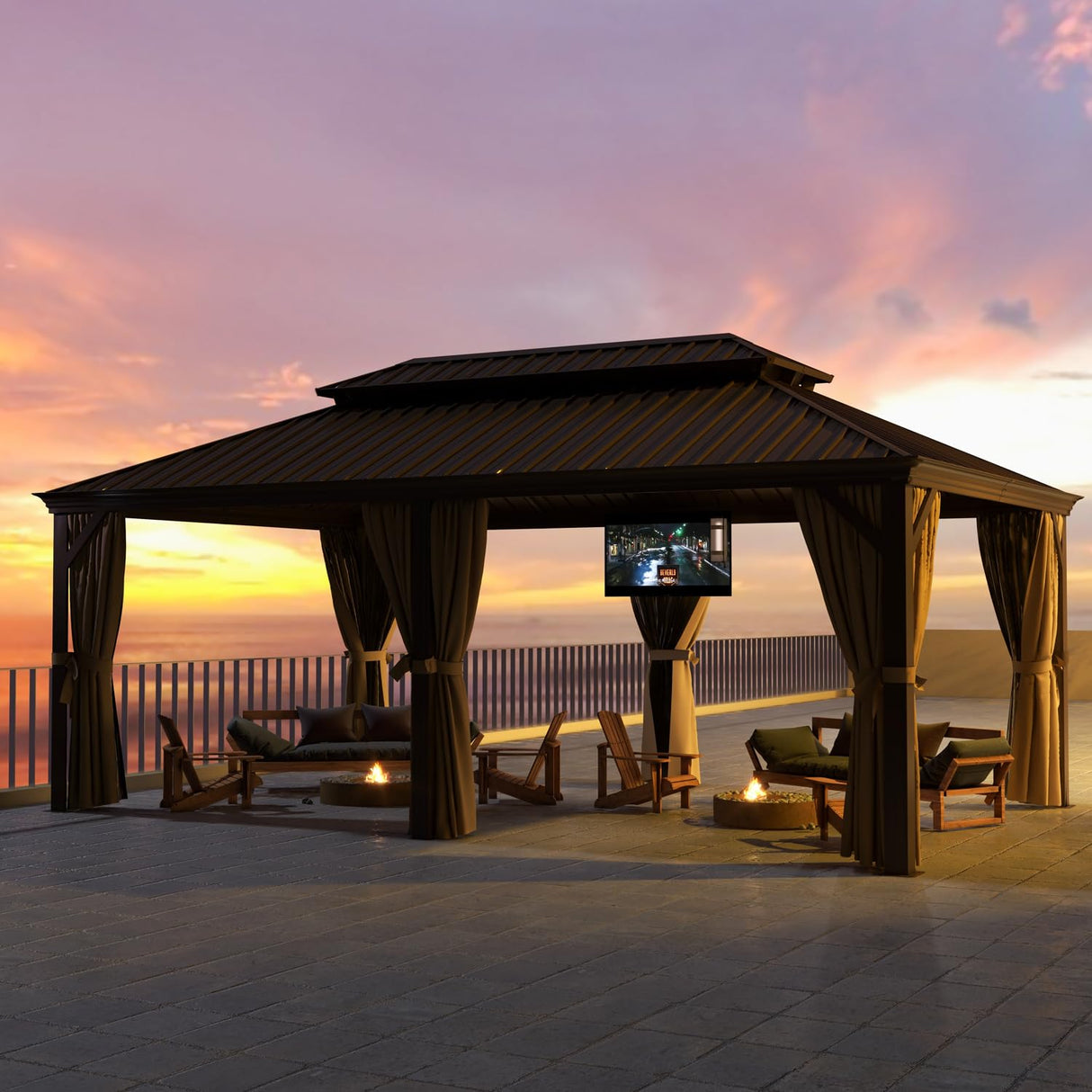 Jolydale 12FT×20FT Hardtop Aluminum Gazebo, Outdoor Metal Frame Canopy with Mosquito Net and Privacy Sidewalls,for Patio, Backyard, Large Size Jolydale