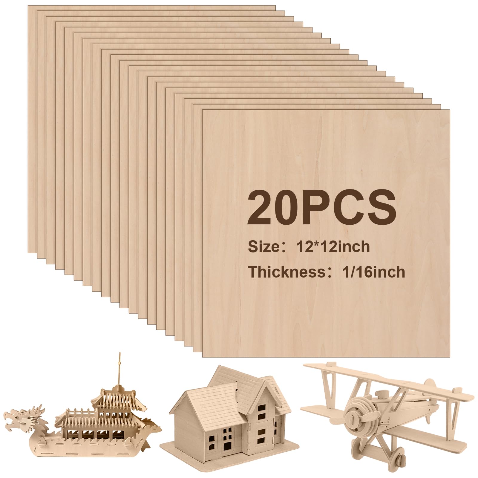 20 Pack Basswood Sheets, Thin Balsa Wood Sheets for Craft, Laser