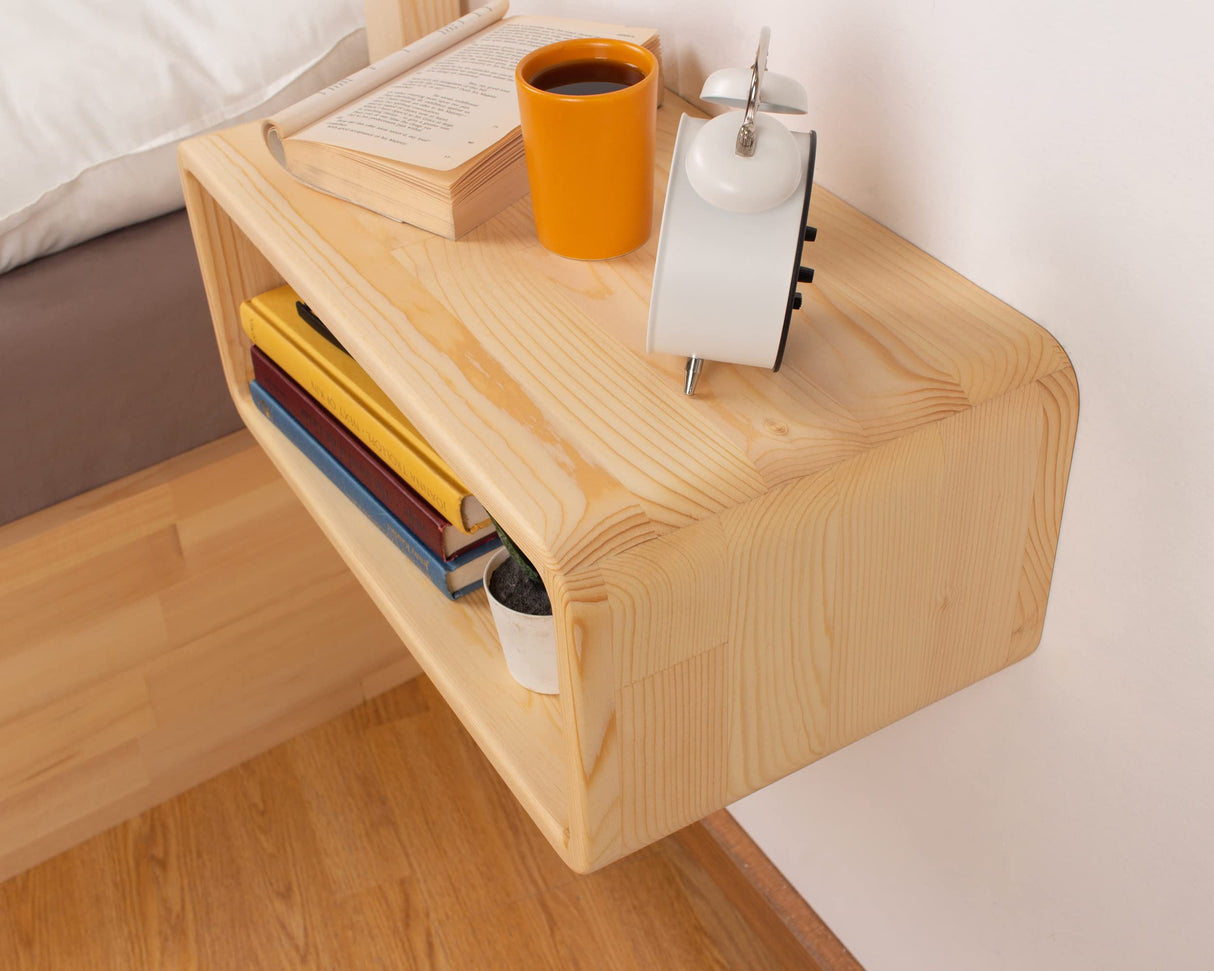 WOODCHES Floating Nightstand Wooden, Bedside Table, Nightstand Shelf, Handmade, Wall Mounted Bedside Shelf, Minimalist and Unique Style (Natural) WOODCHES