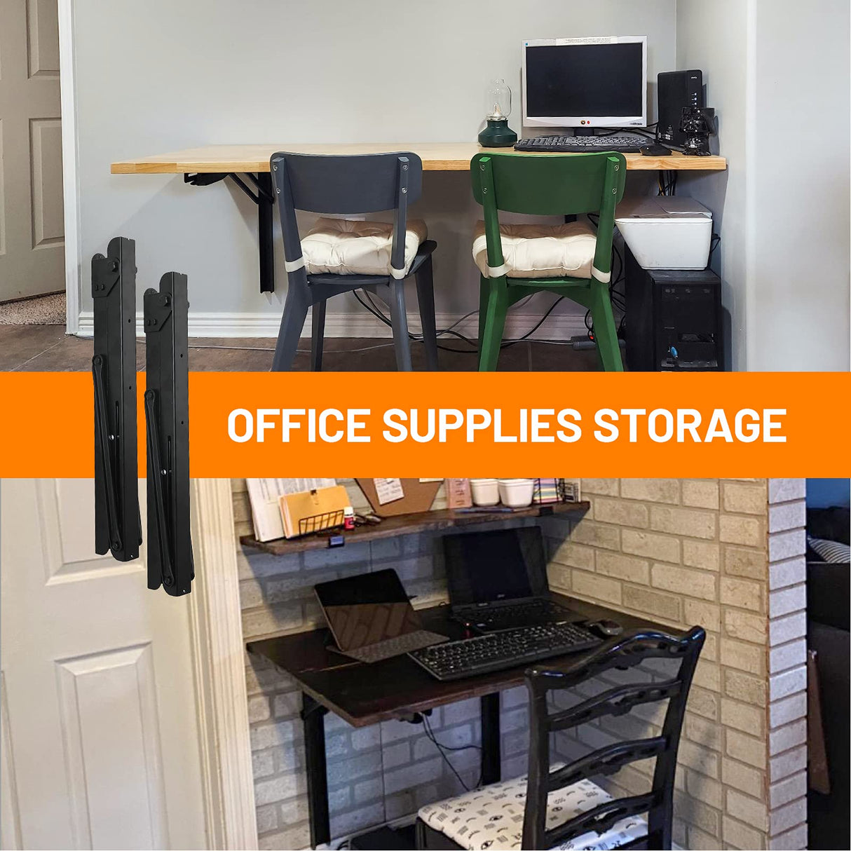 Wallmaster 24inch Folding Shelf Brackets Garage Heavy Duty Steel Max Load 500lb Floating Wall Mounted Collapsible Shelf Bracket Space Saving (Pack of Wallmaster