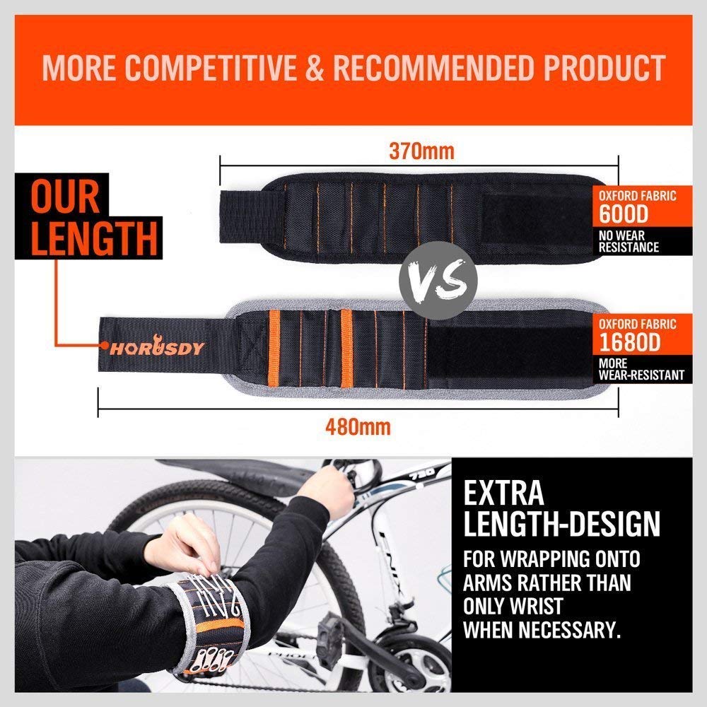 HORUSDY Magnetic Wristband, Gifts for Dad, with Strong Magnets for Holding Screws, Nails, Drilling Bits, Tool Gift for Men HORUSDY