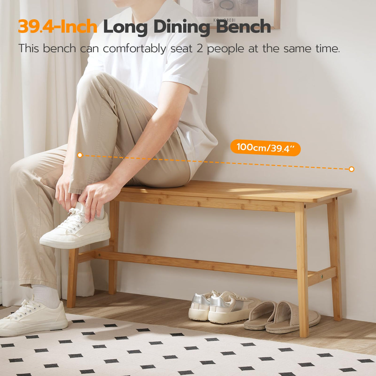 HOOBRO Bamboo Dining Bench, Table Bench, Entryway Bench, Kitchen Bench, Shoe Changing Bench, for Kitchen, Dining Room, Living Room, Bedroom, Easy to HOOBRO