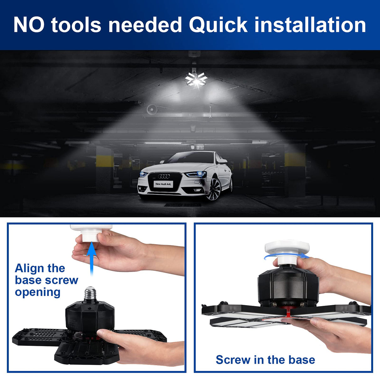 REHAVE Garage Lights Ceiling Led, 12 Panel Plug in Shop Lights with 180W 18000 LM 6500K, 12 Leaf Deformable Multi-Position , E26 E27 Base Ideal for REHAVE