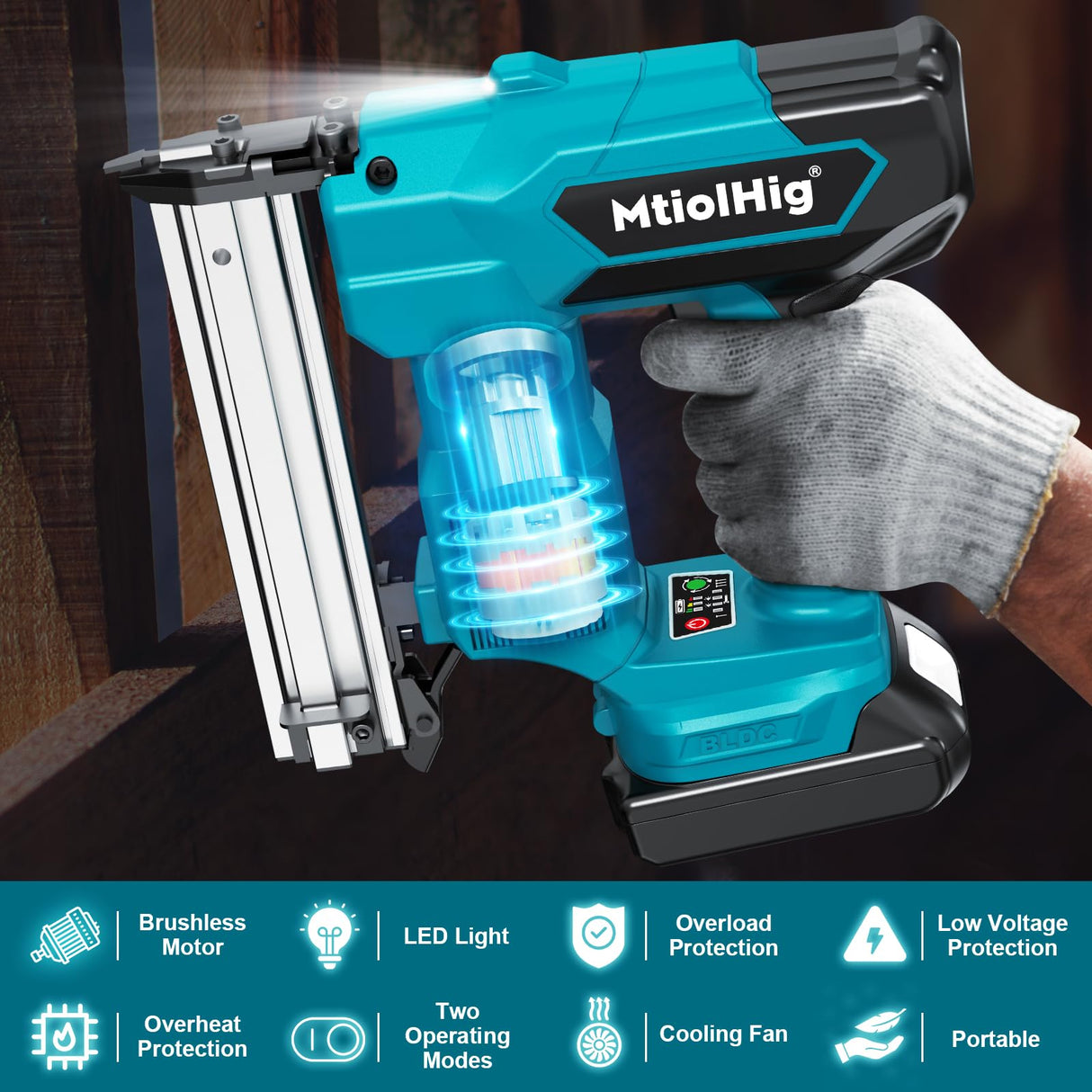 Cordless Brad Nailer for Makita 18V Lithium-Ion Battery, Powered Electric Nail Gun for Wood 18GA, Brushless Motor, 2 Mode, 18 Gauge 5/8 to 1-1/4 MtiolHig