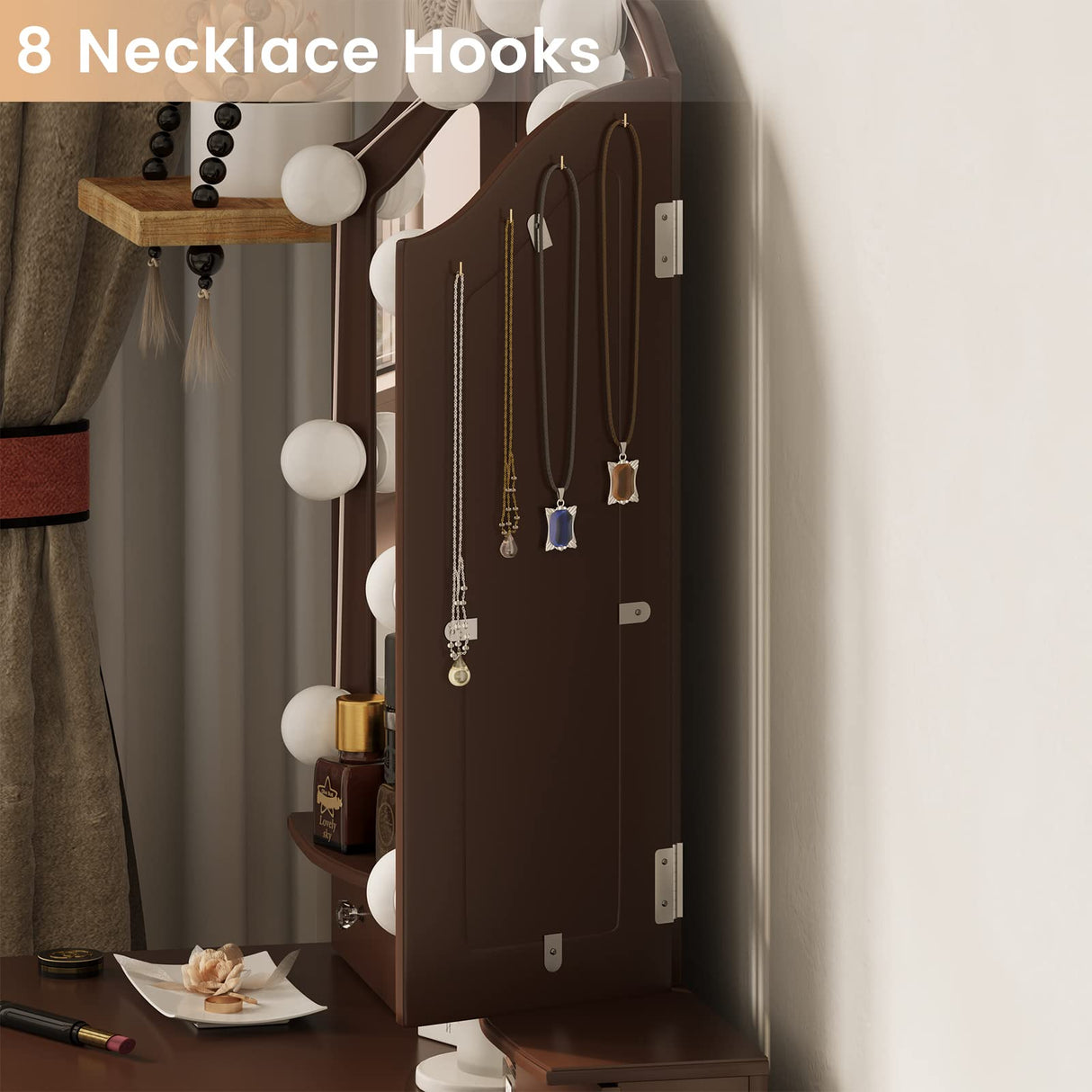 Tiptiper Vanity Desk, Makeup Vanity Set with Lighted Mirror and Stool, Dressing Table with 5 Drawers, 3 Light Settings & Adjustable Brightness, Tiptiper