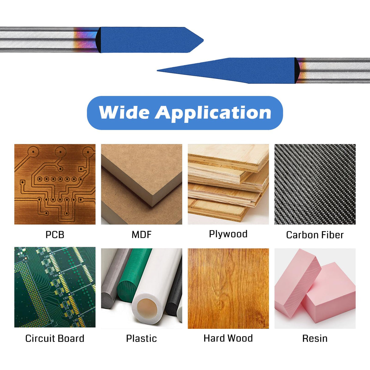 Genmitsu 10 Pcs 1/8'' Shank CNC Router Bits Set, Flat V-bit & Triangular V-bit, 20 /30 /45 /60 /90 Degree 0.1mm Tip, Nano Blue Coat, Engraving Tool Genmitsu