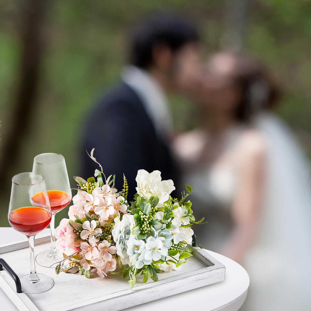 Lallisa 4 Pcs Large Rustic Wooden Serving Tray Rectangular Ottoman Tray with Handles Wood Tray Decorative Serving Trays Platter for Party Coffee Lallisa