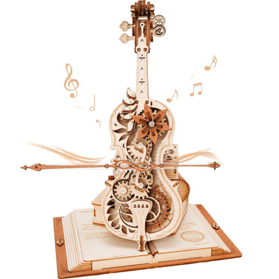 ROBOTIME AMK63 3D Puzzles for Adults, Mechanical Wooden Music Box Puzzle Kit, Magic Cello Model Kits to Build, Unique Gift for Her/Him Aesthetic Desk