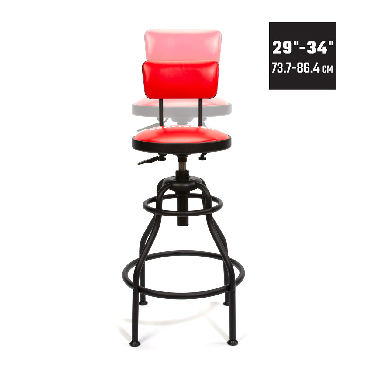 Craftsman Adjustable Height Work Shop Stool, 29 to 34-inches Tall, Rip-Resistant Padded Vinyl Seat, 300-lb Capacity, 360-degree Footrest, Non-Marring Craftsman
