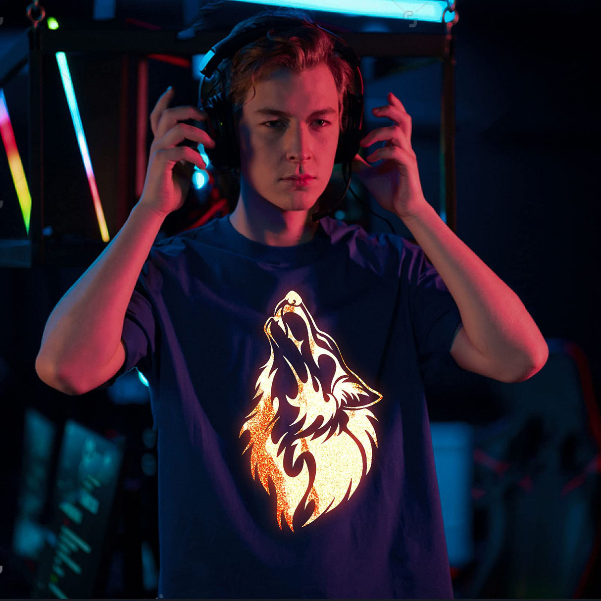 Glitter Glow in Dark Permanent Vinyl Iron on Shirts, Heflashor Glow in The Dark HTV Vinyl for Party Luminous Heat Transfer Vinyl Sheets Bundle, 12"x Heflashor